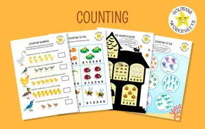 Free counting worksheets for preschool and kindergarten. Fun, engaging printables to help children learn numbers and build early math skills at home or in class