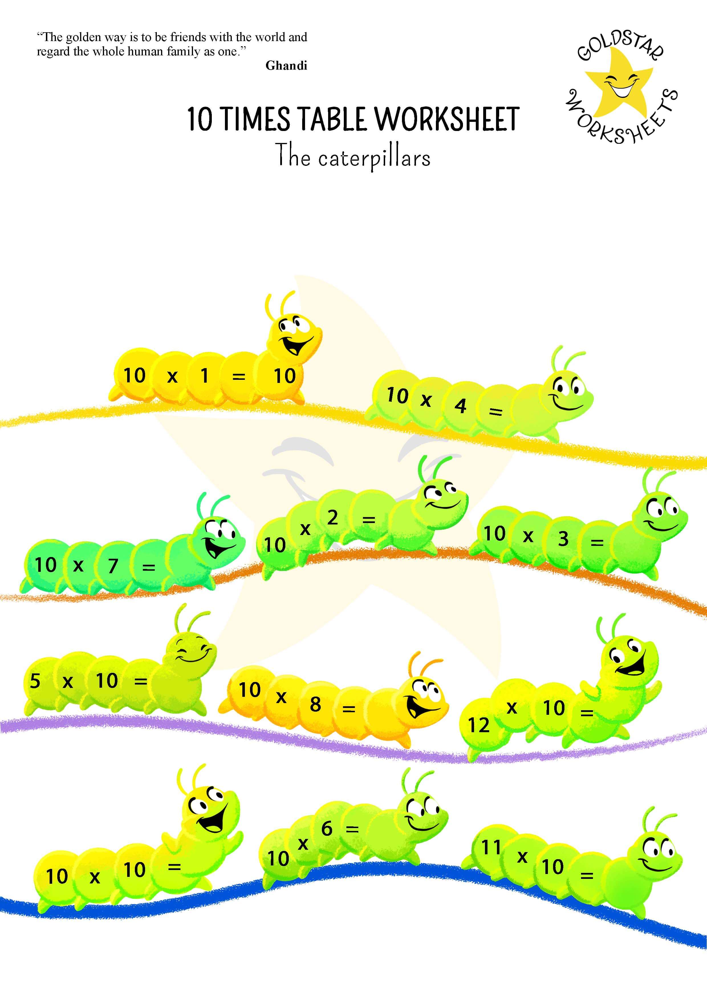 10 times table caterpillars