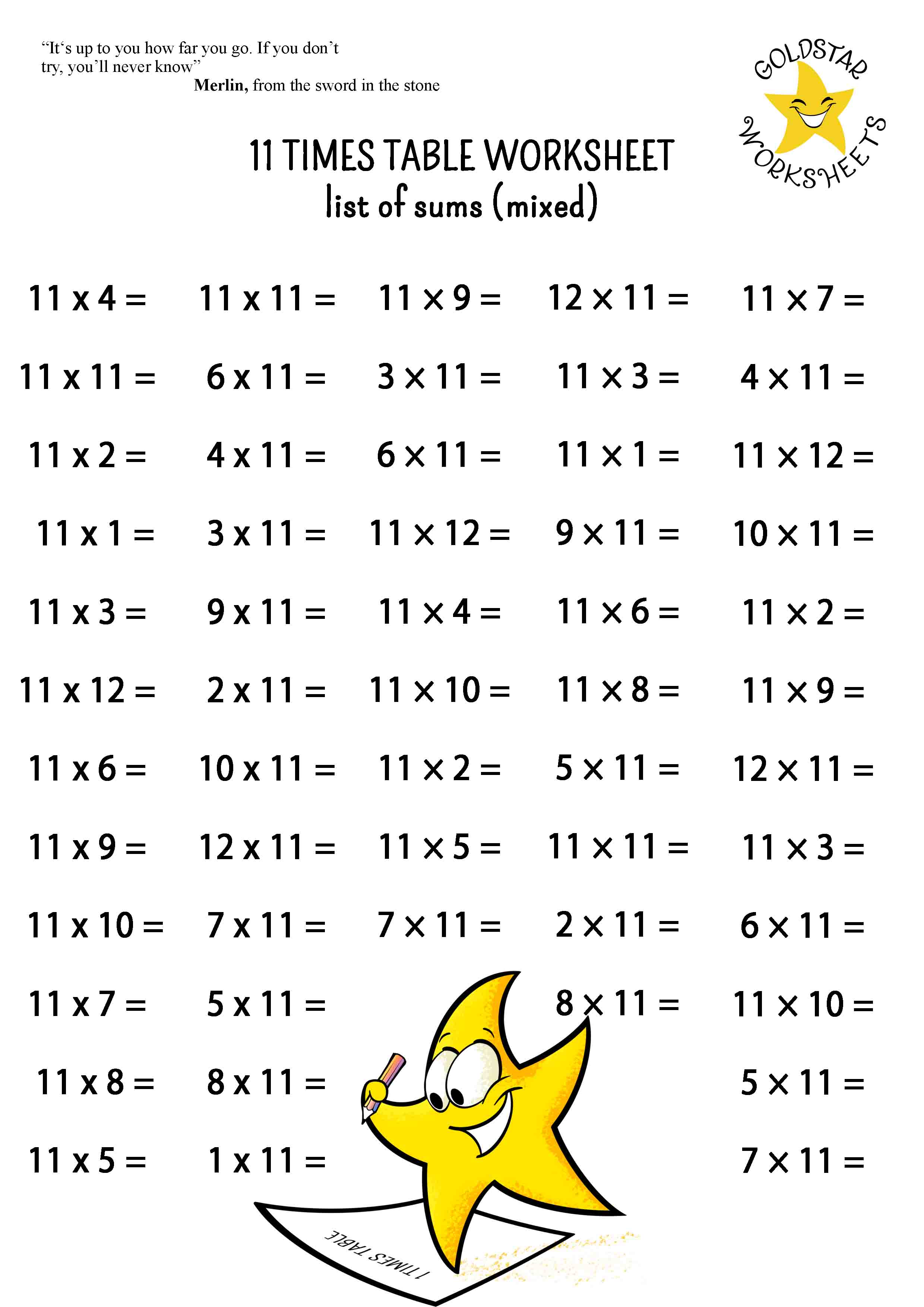11 times table list of sums (mixed, more sums)