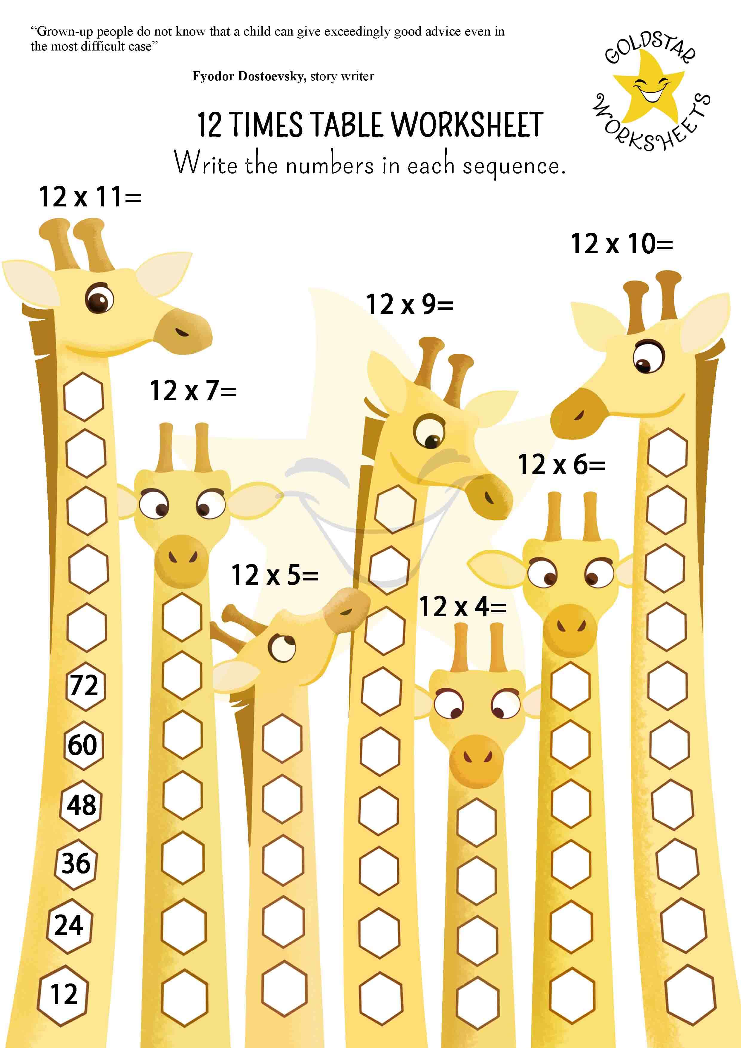 12 Times Table Worksheets Multiplication Facts GoldStar Worksheets