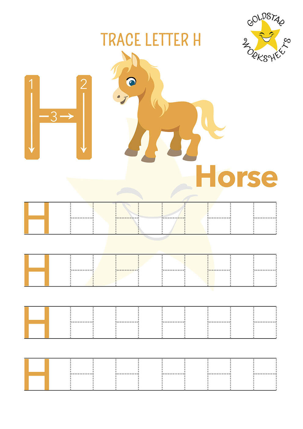 Letter H Uppercase Tracing Practice