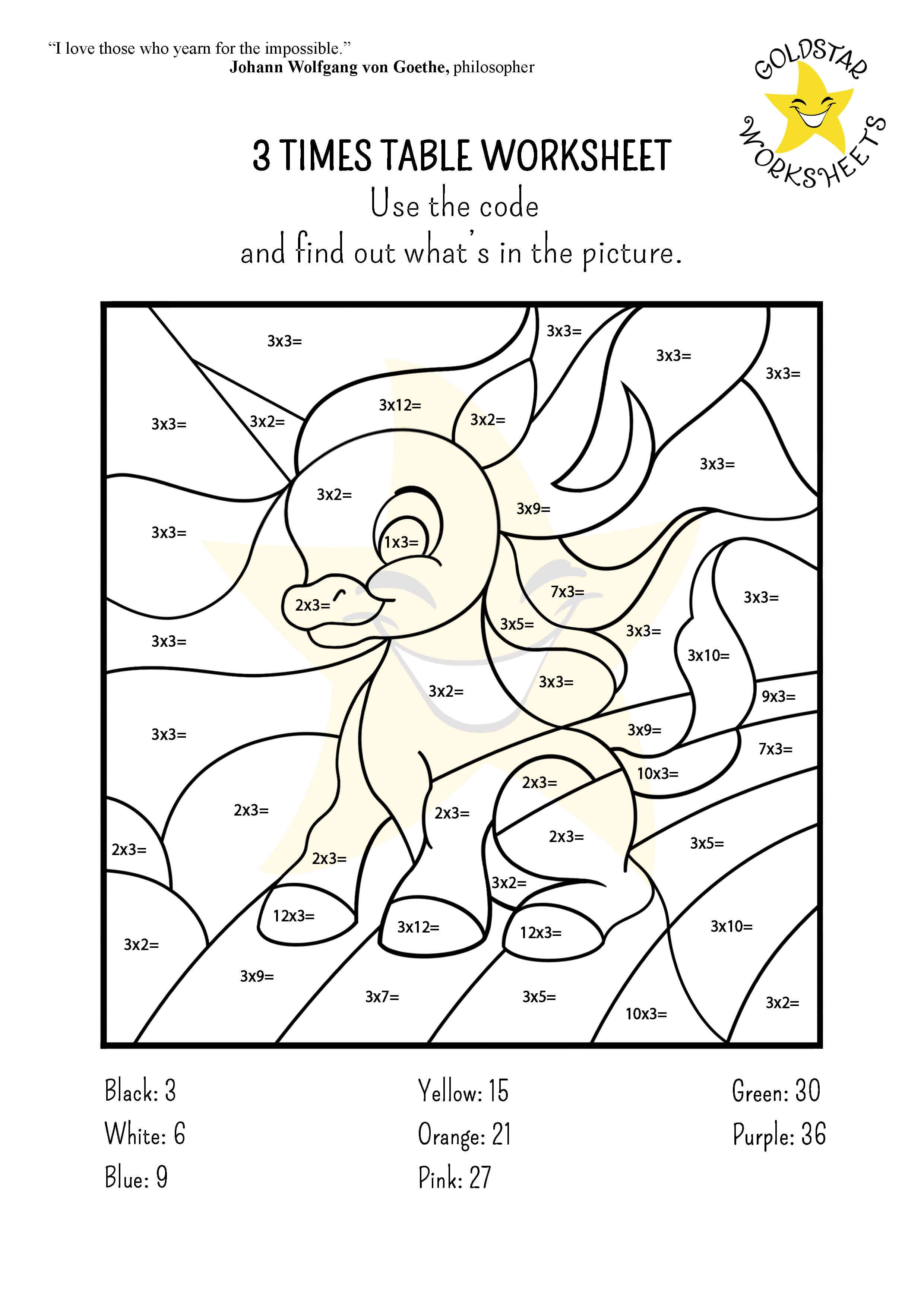 3 times table - Reveal the picture worksheet