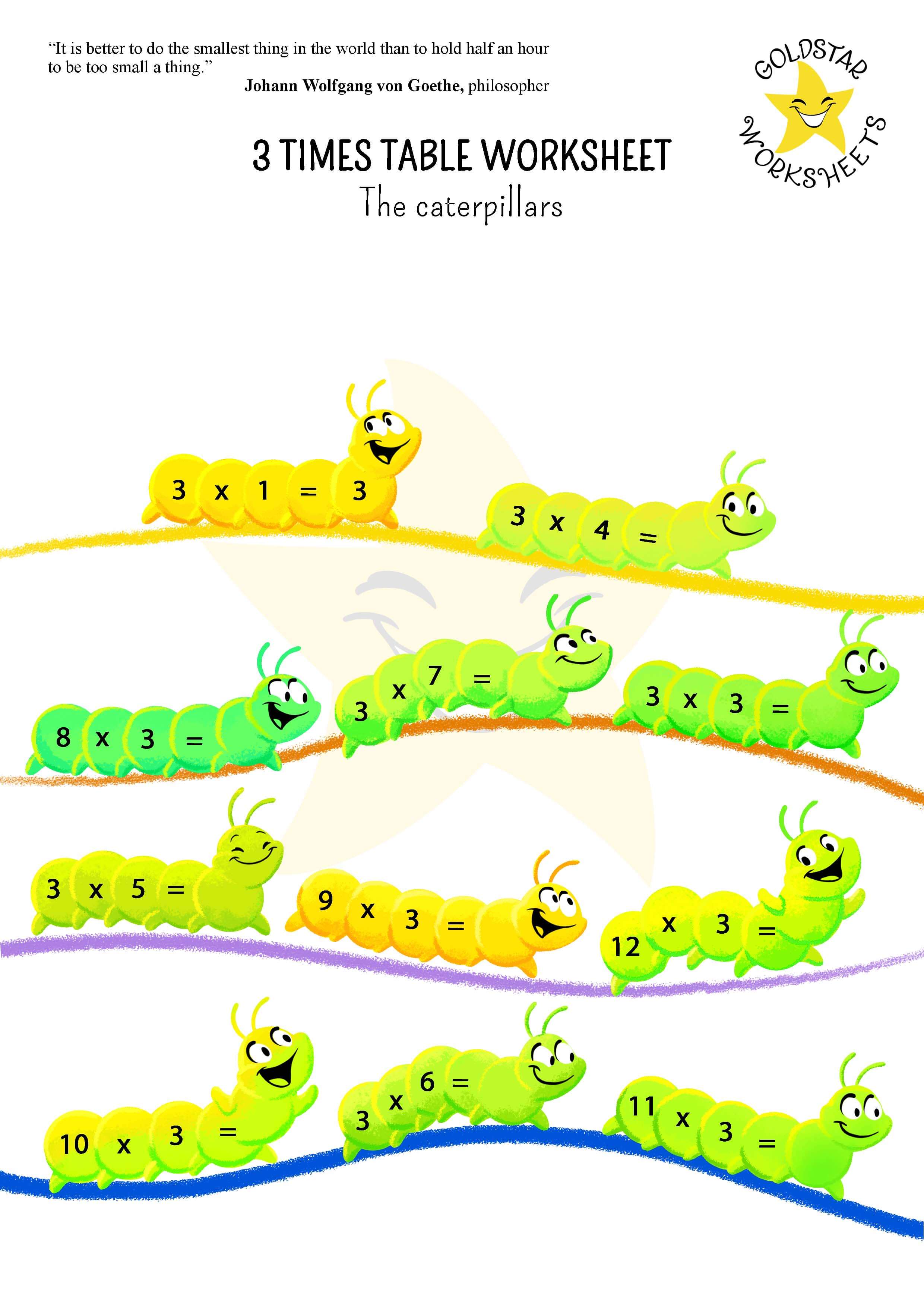 3 times table caterpillars