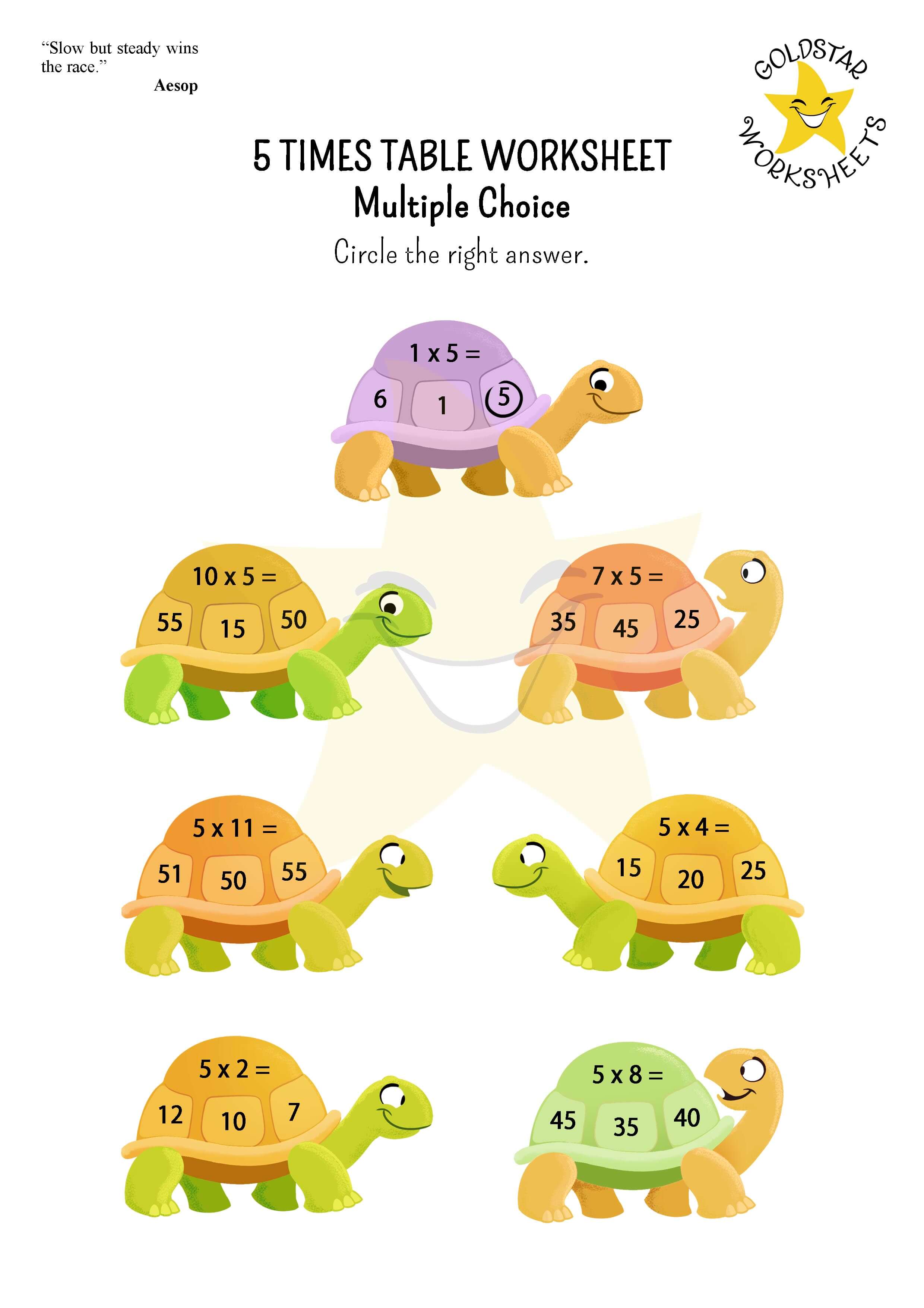 5 times table tortoises (multiple choice)