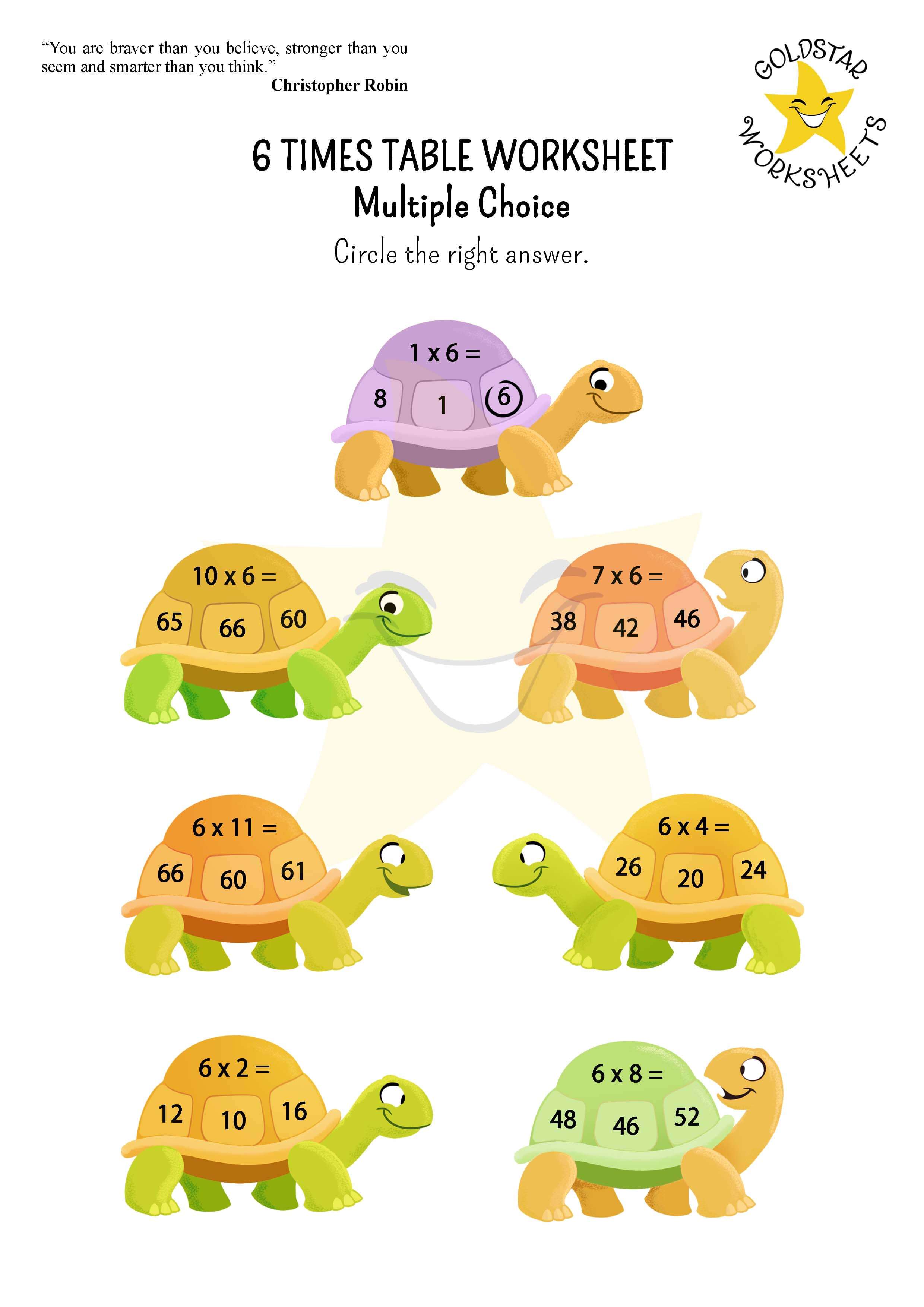 6 times table tortoises (multiple choice)