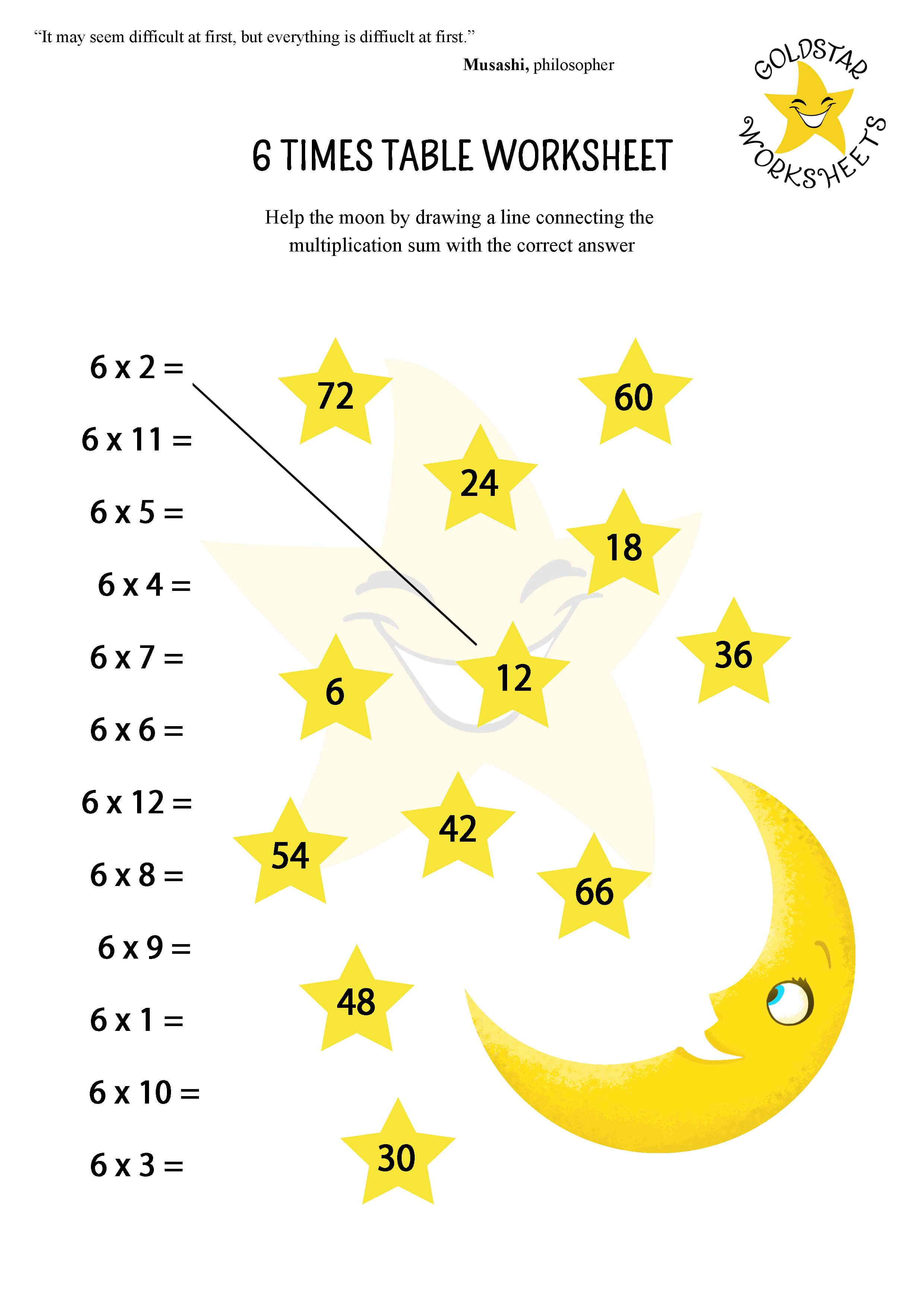 6 times table moon worksheet