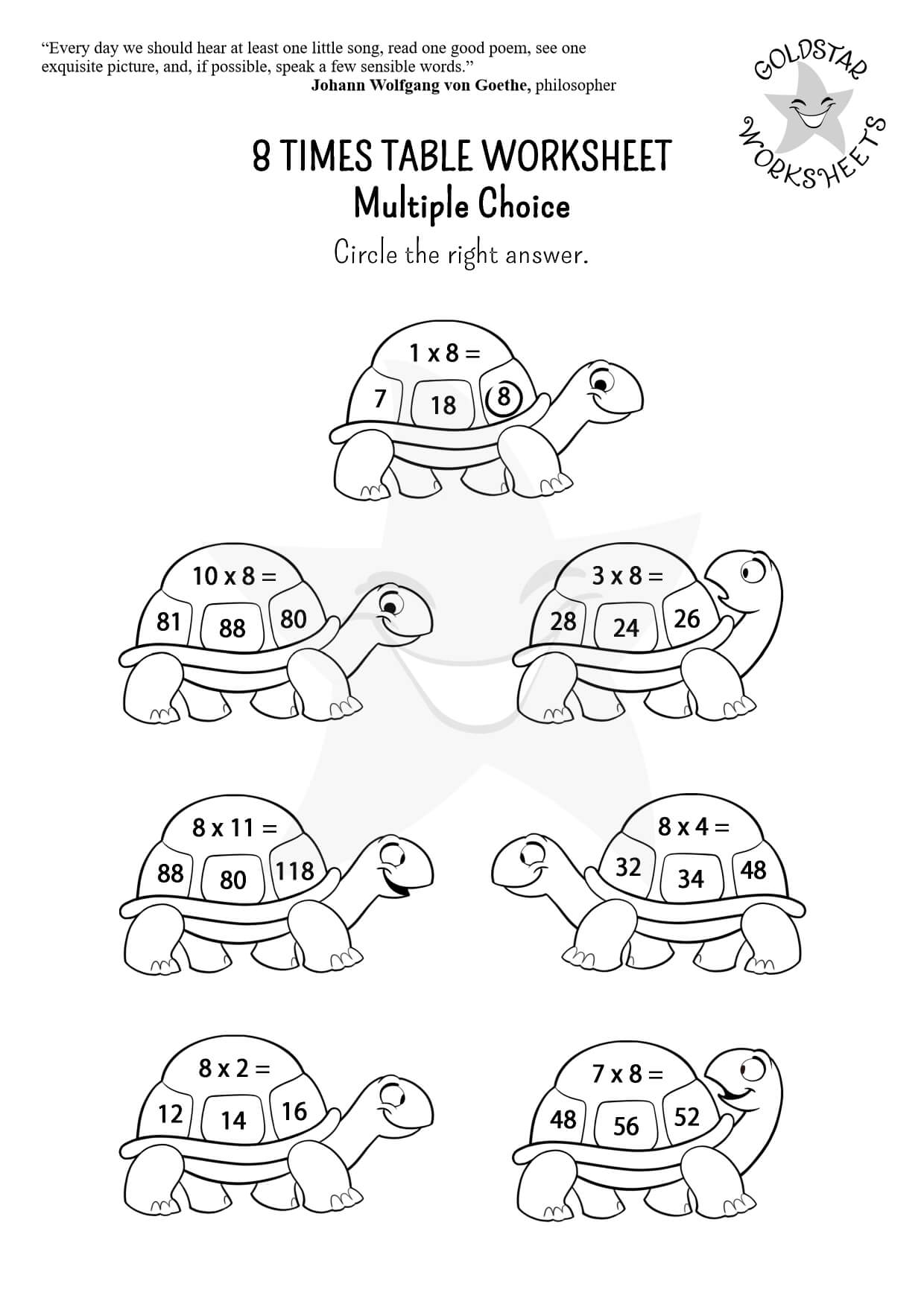 8 times table tortoises (multiple choice)