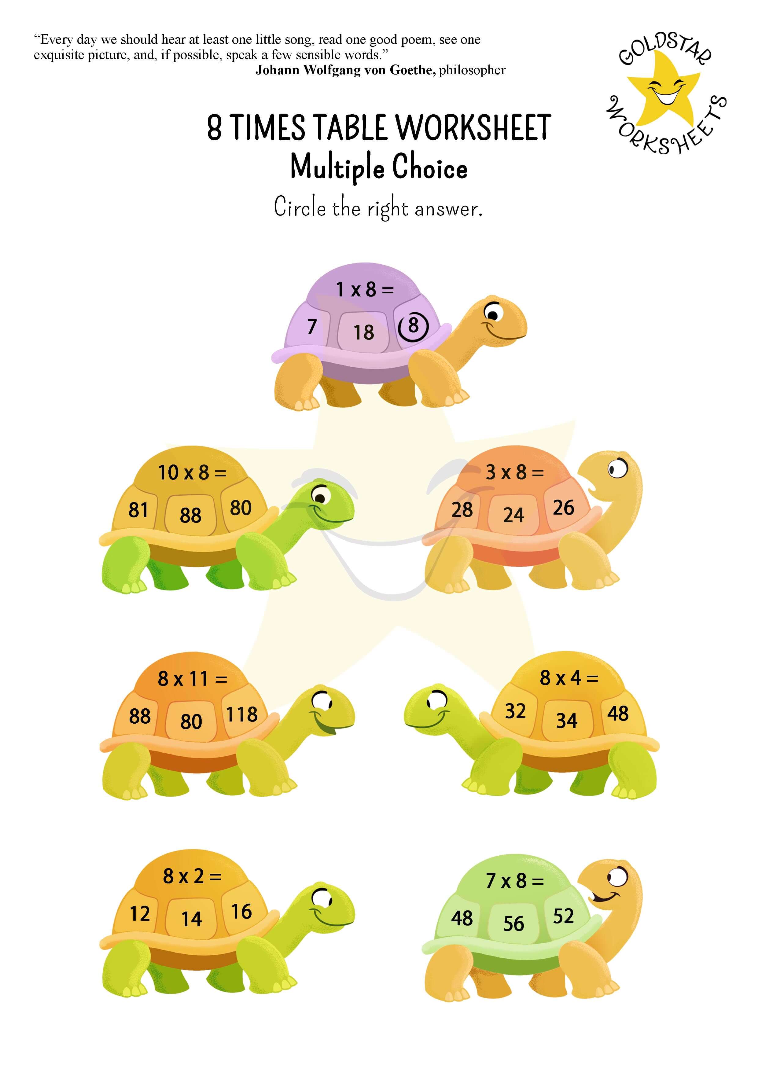 8 times table tortoises (multiple choice)