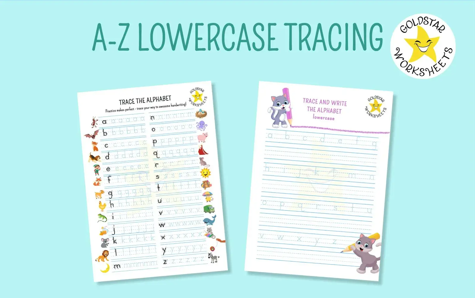 Selection of worksheets for A-Z lowercase tracing all on one page Selection of worksheets for A-Z lowercase tracing all on one page