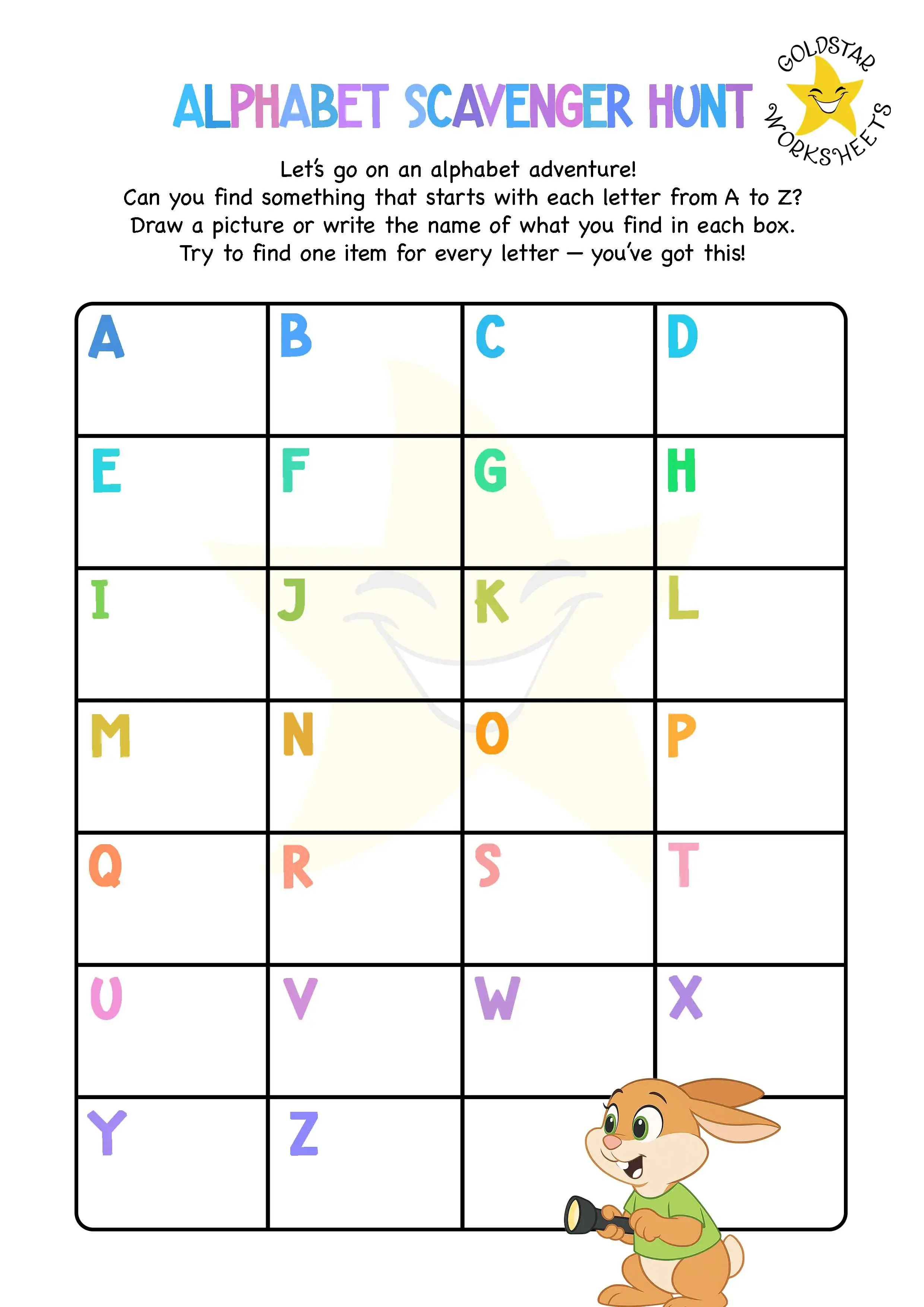 Alphabet scavenger hunt worksheet