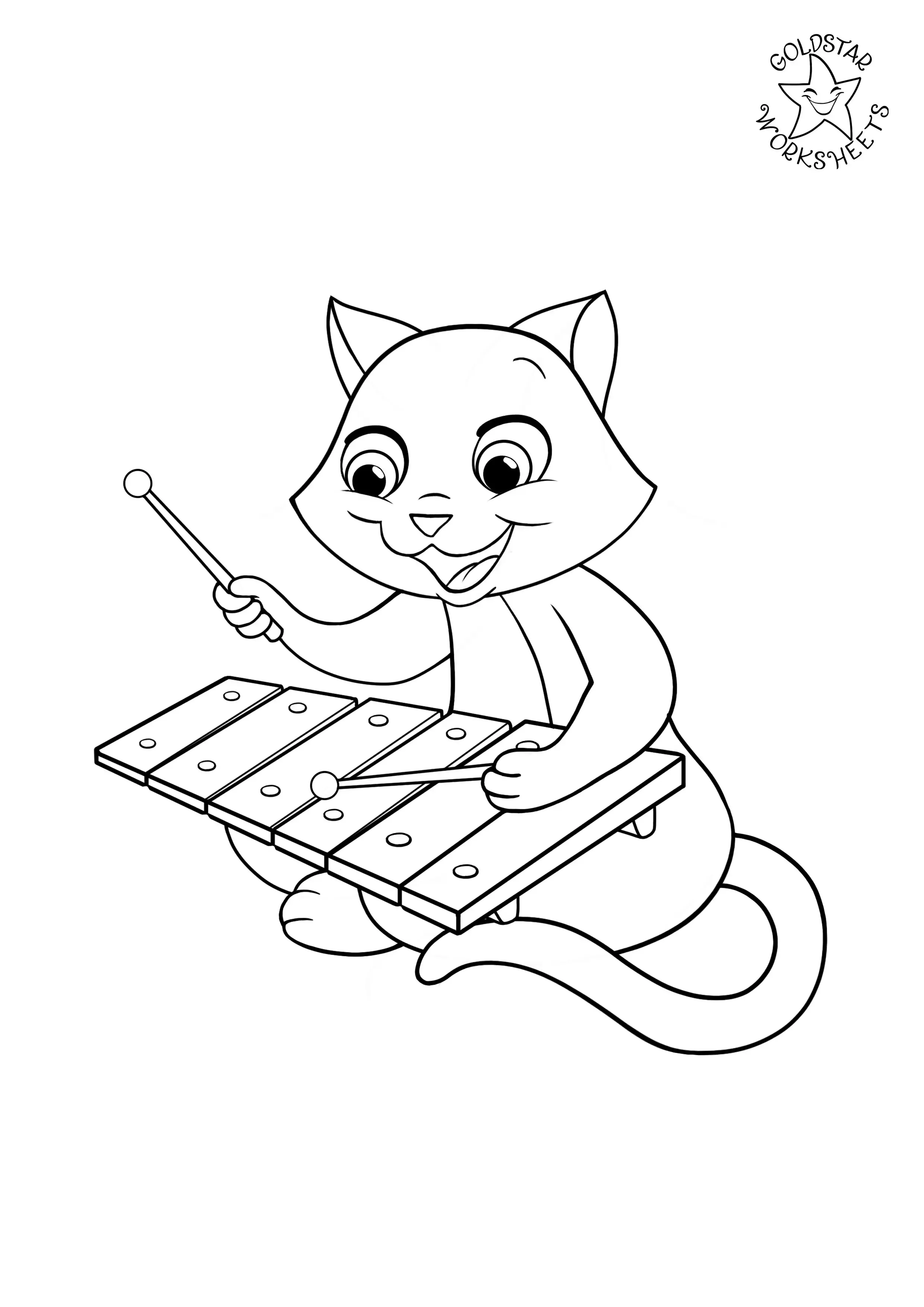 Cat playing xylophone coloring page
