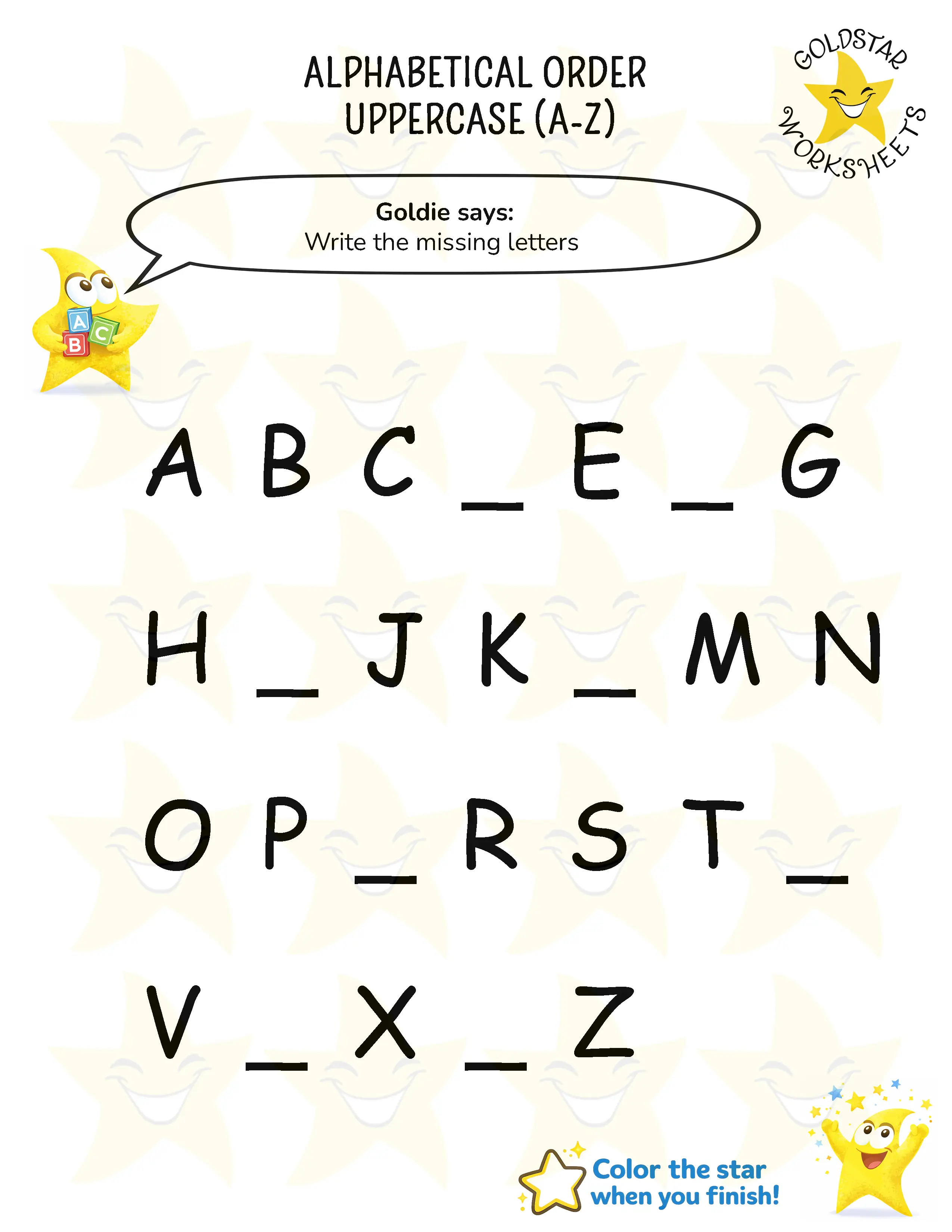 Complete the uppercase alphabet worksheet