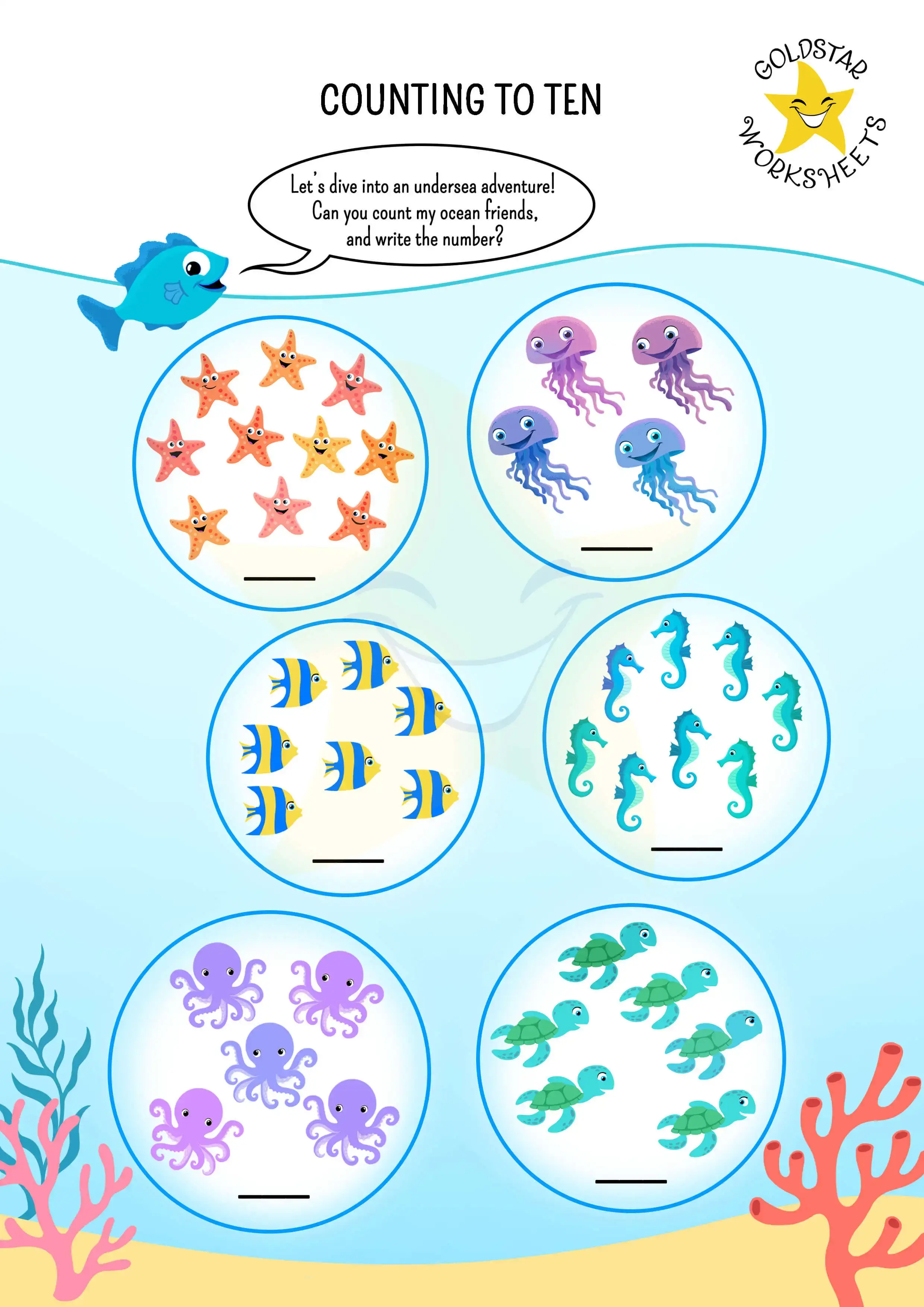 Counting to ten in the ocean worksheet