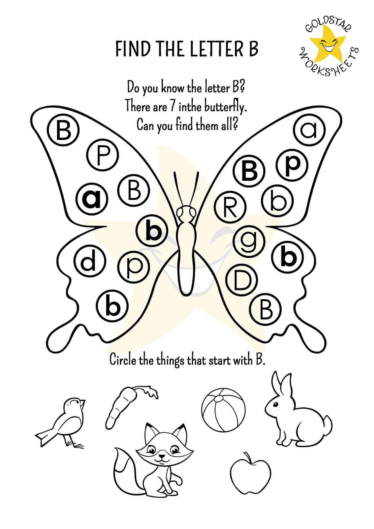 Find the Letter B Worksheet in a Butterfly