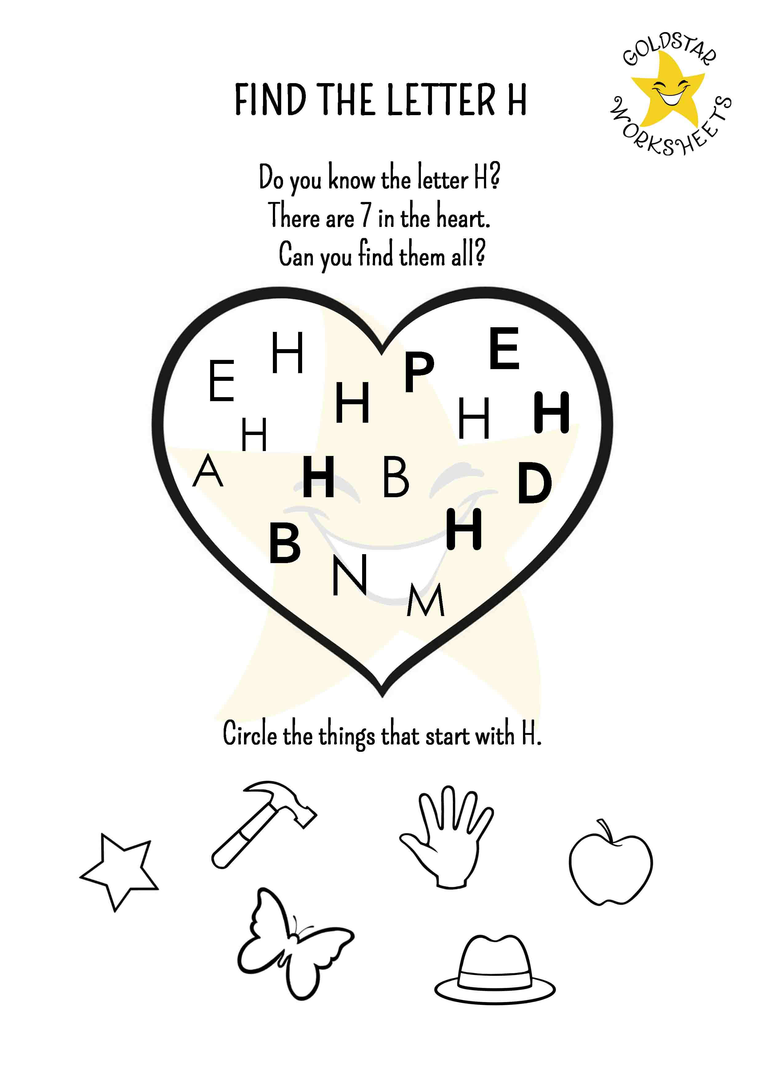 Check out our Find the Letter H worksheet where your kids can find the H's in the Heart. It's a fun way for kids to learn and recognize the letter 'H'!