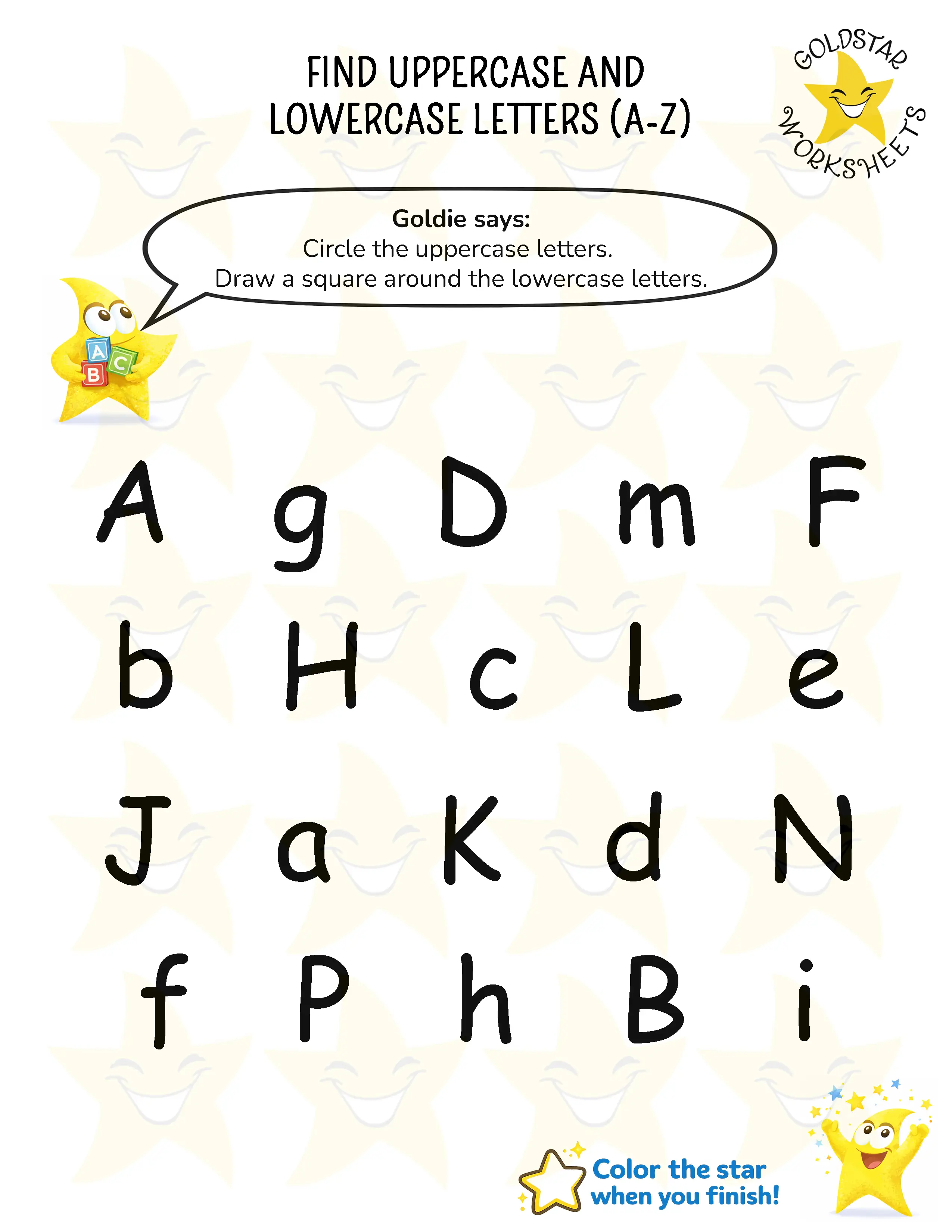 Find and mark uppercase and lowercase letters