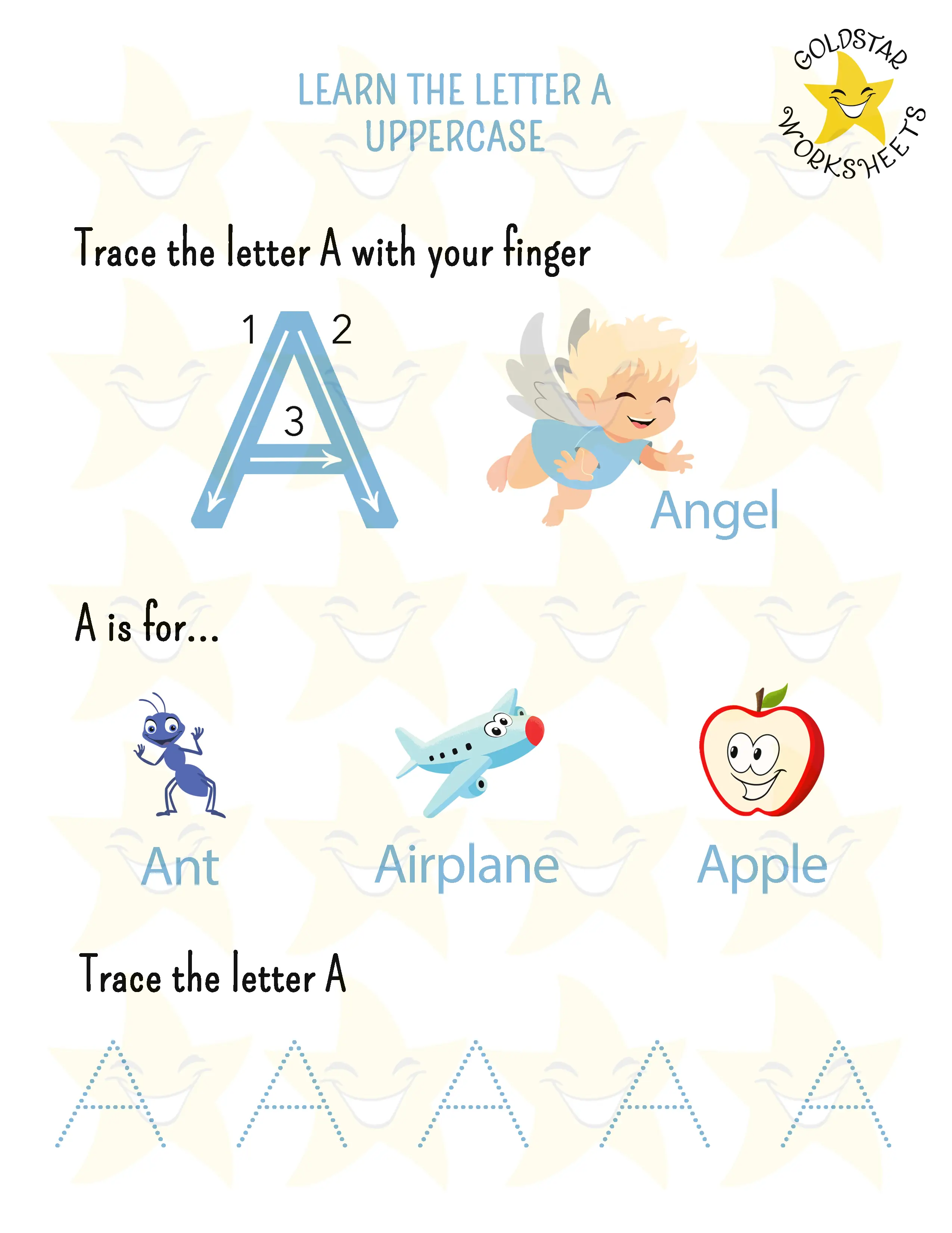 Learn the uppercase letter A worksheet