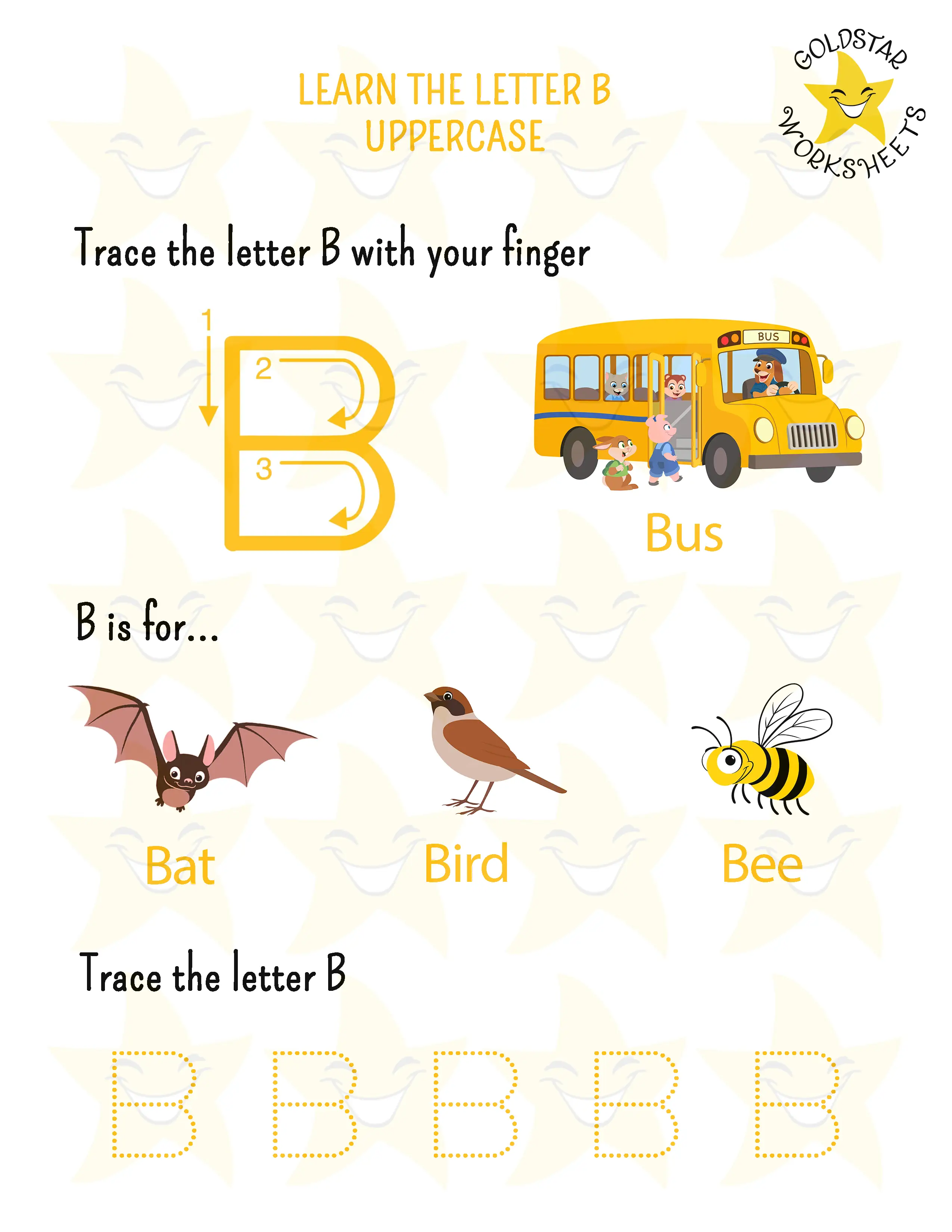 Learn the uppercase letter B worksheet