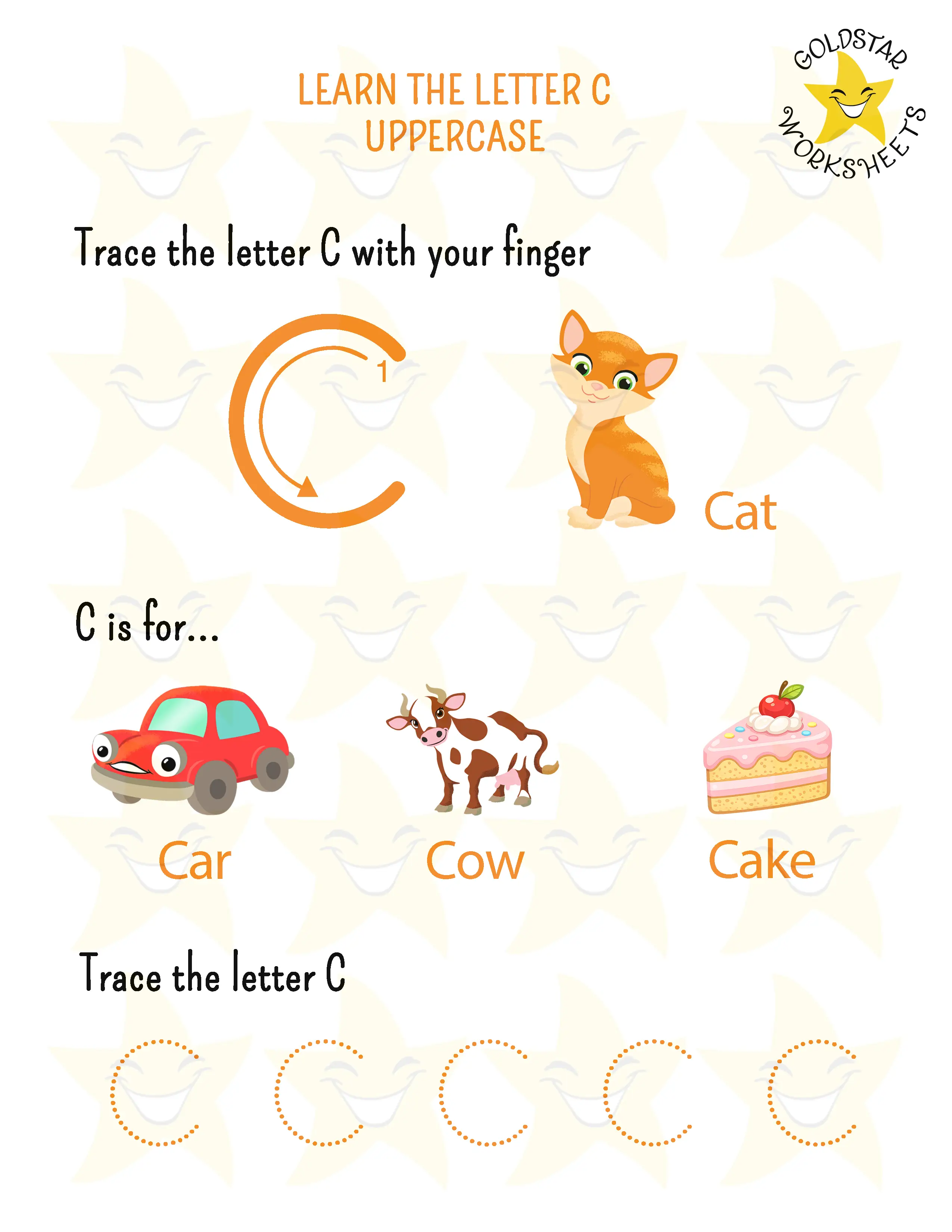 Learn the uppercase letter C worksheet
