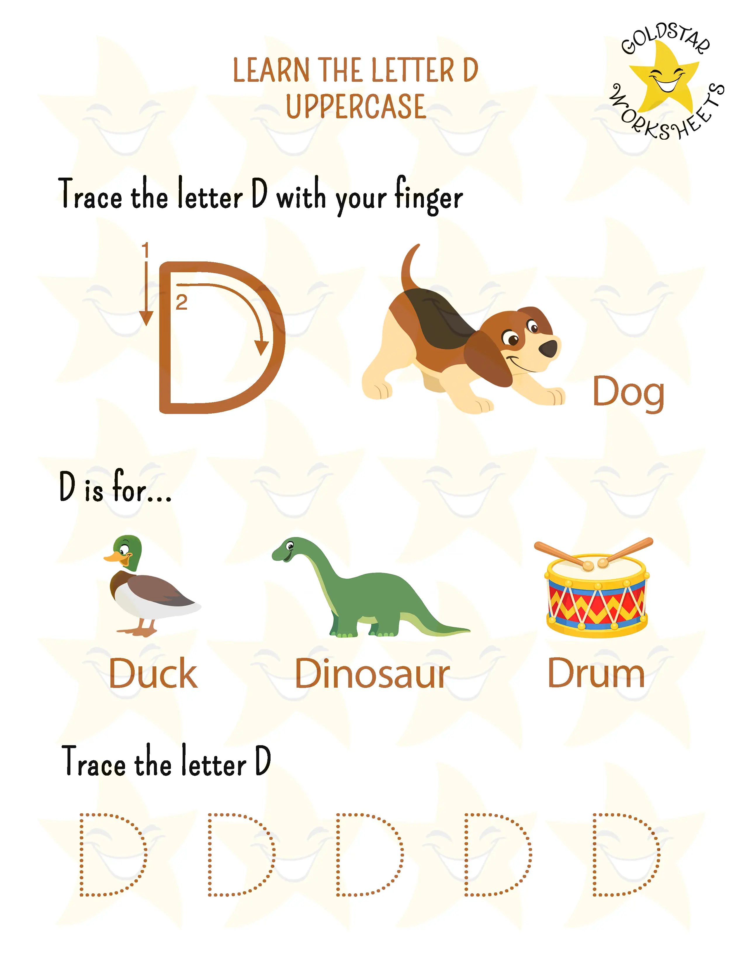 Learn the uppercase letter D worksheet