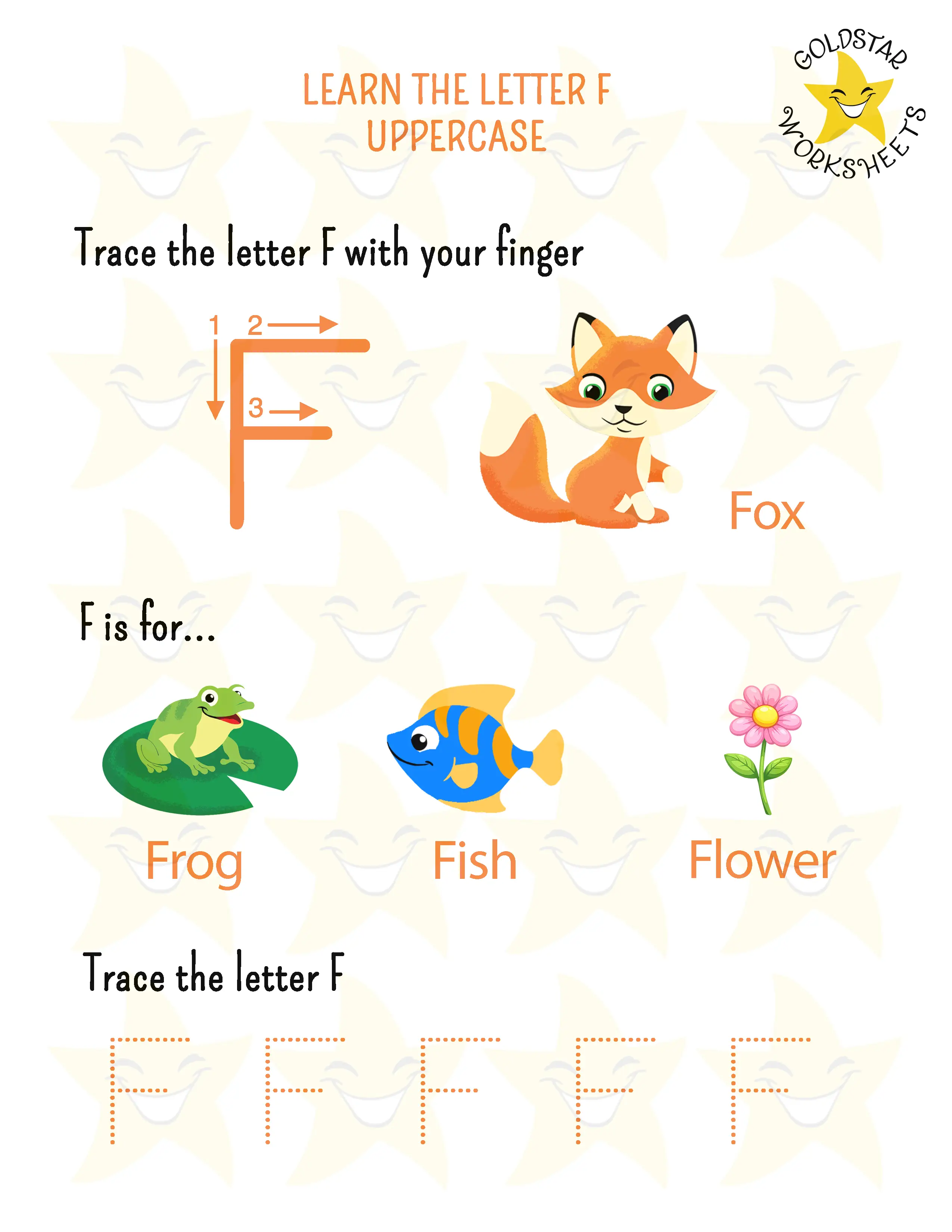 Learn the uppercase letter F worksheet