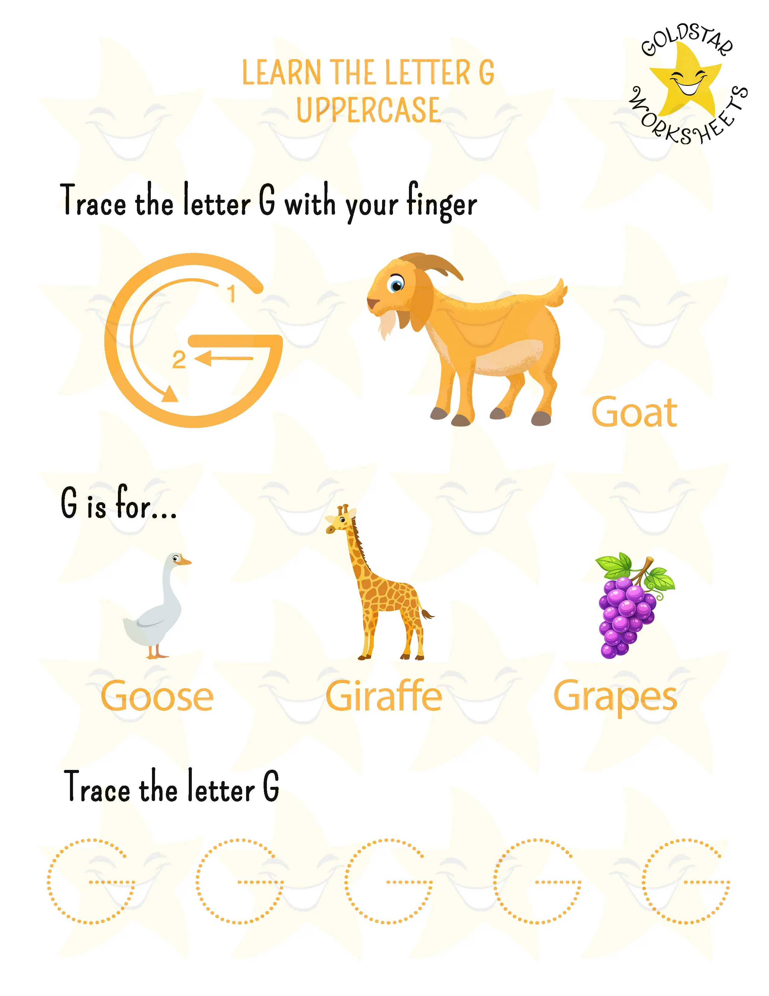 Learn the uppercase letter G worksheet