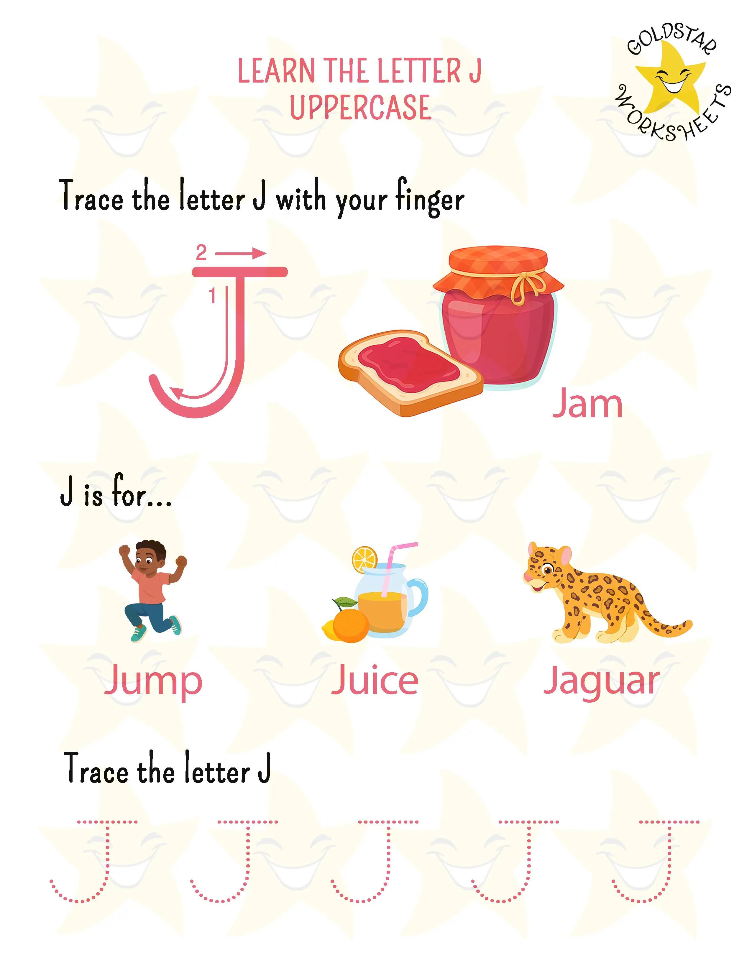 Learn the uppercase letter J worksheet