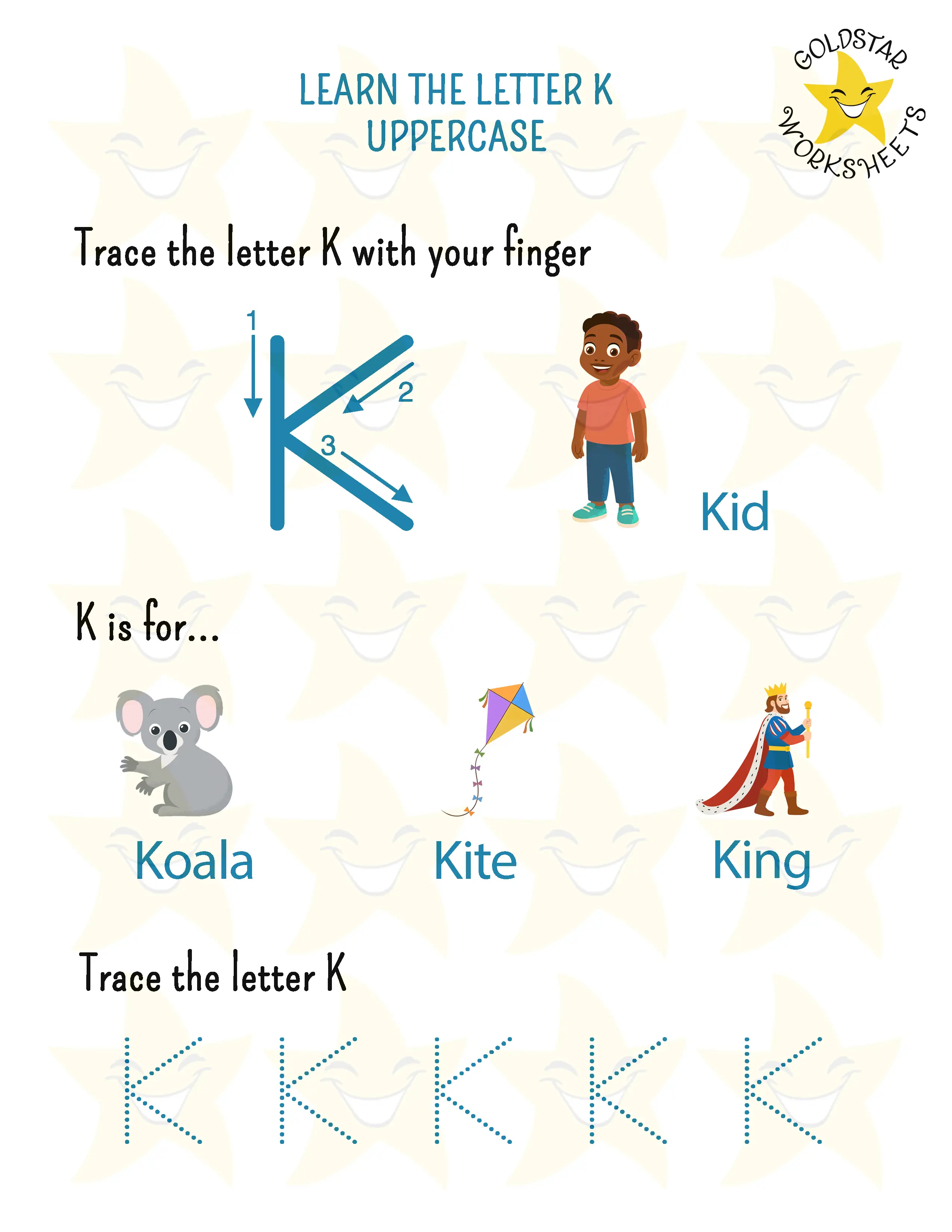 Learn the uppercase letter K worksheet