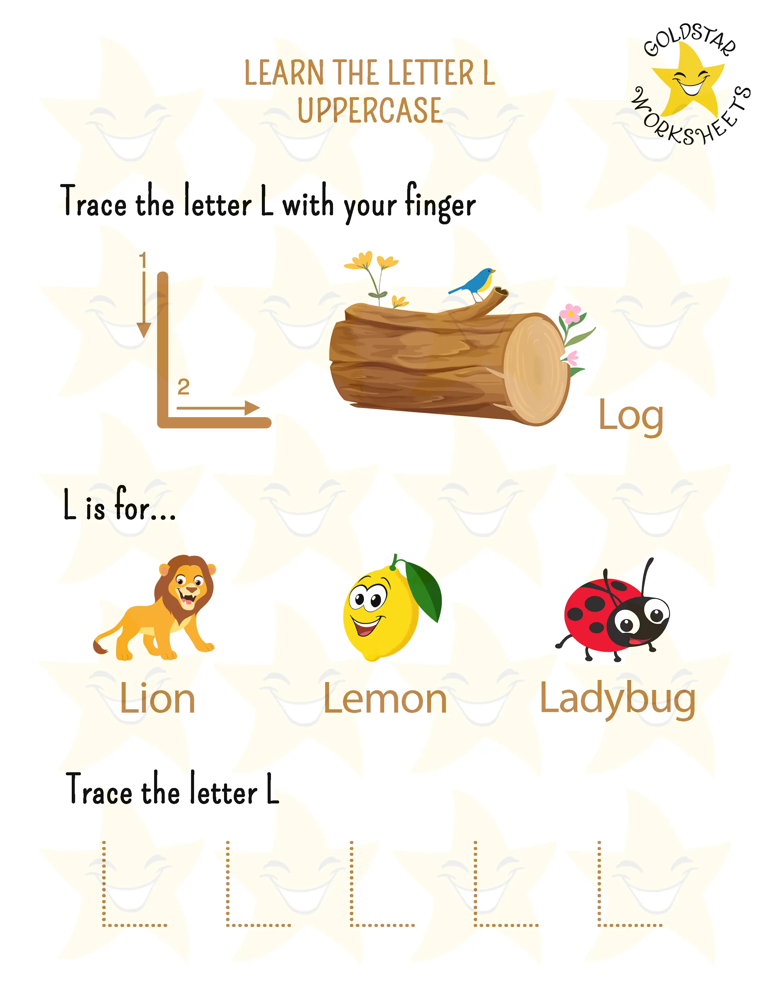 Learn the uppercase letter L worksheet