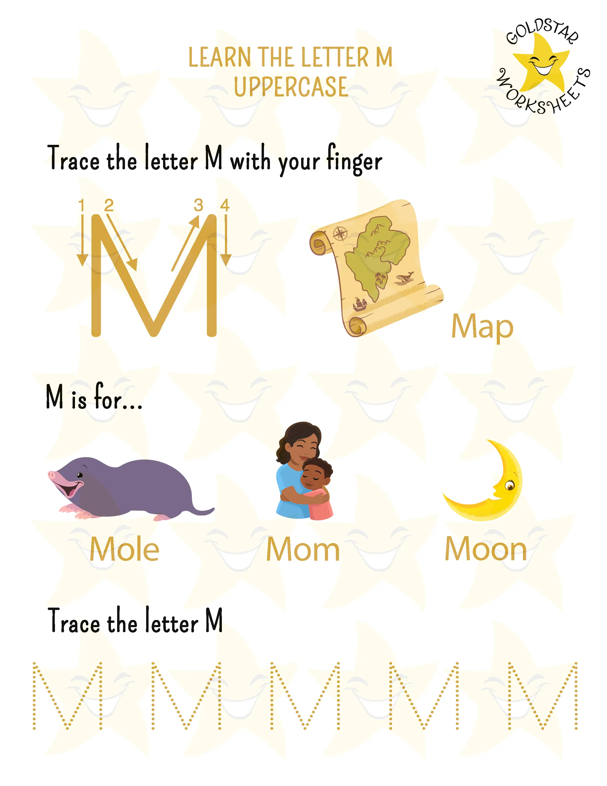 Learn the uppercase letter M worksheet