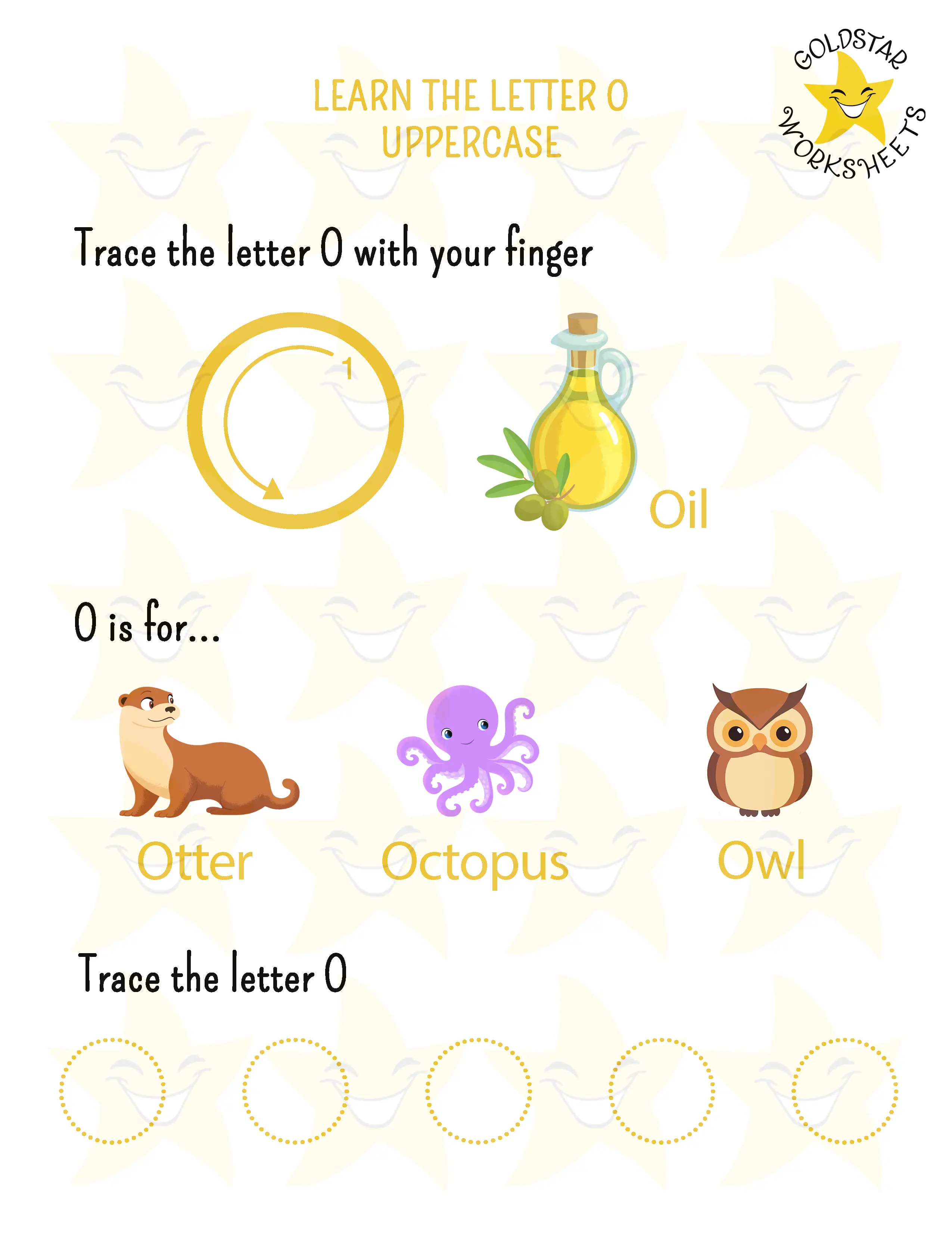 Learn the uppercase letter O worksheet