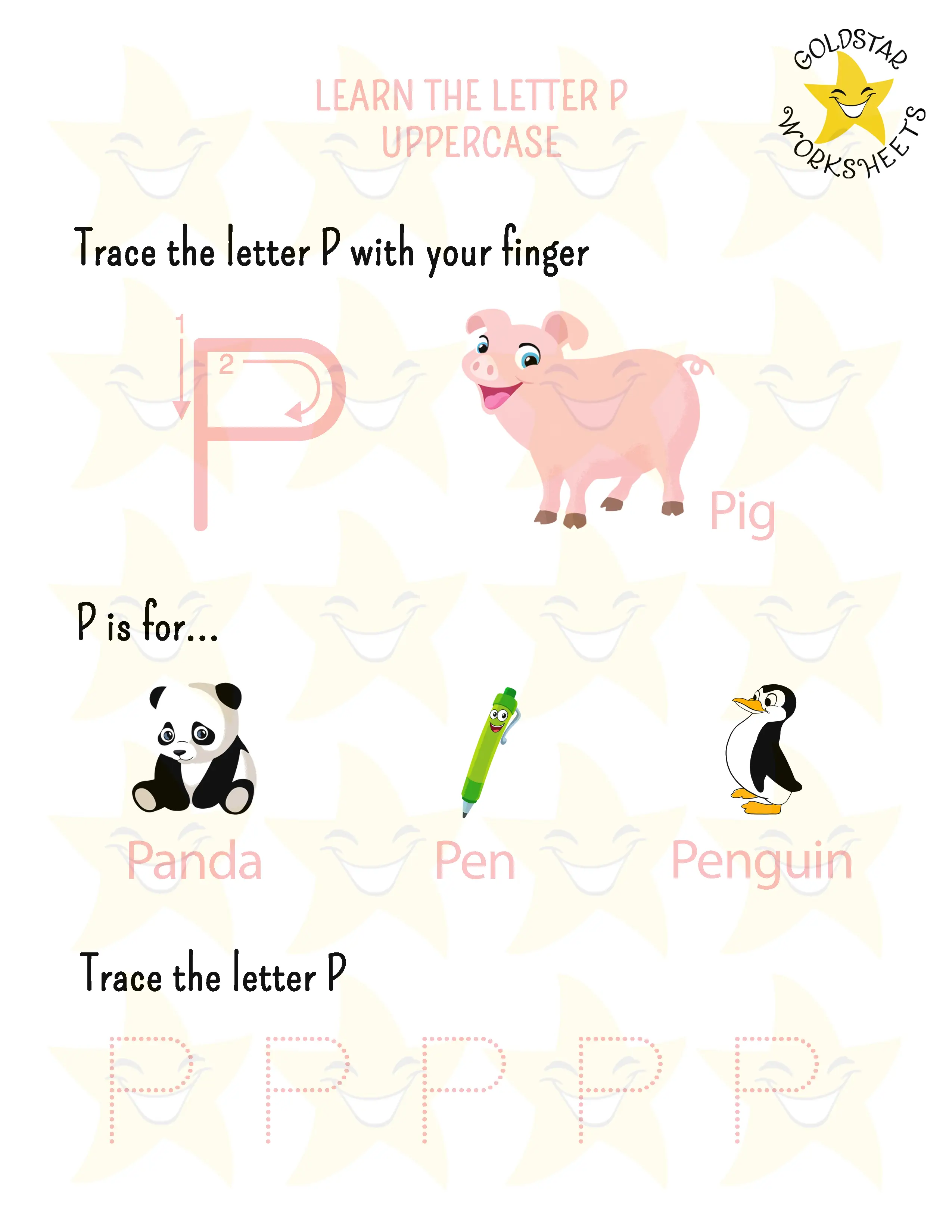Learn the uppercase letter P worksheet