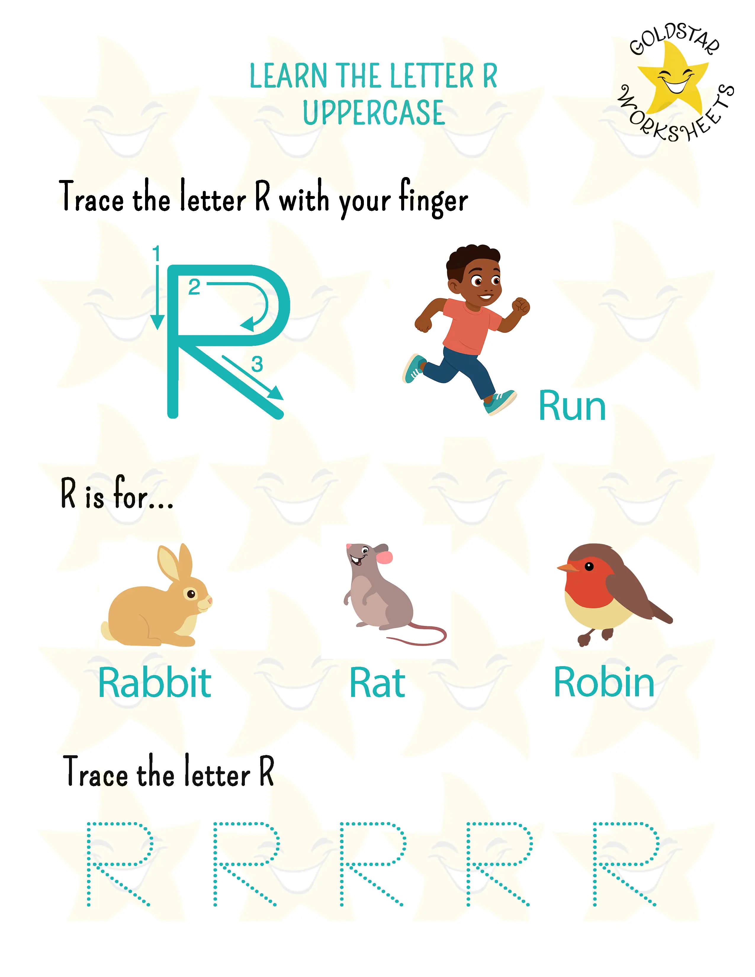 Learn the uppercase letter R worksheet