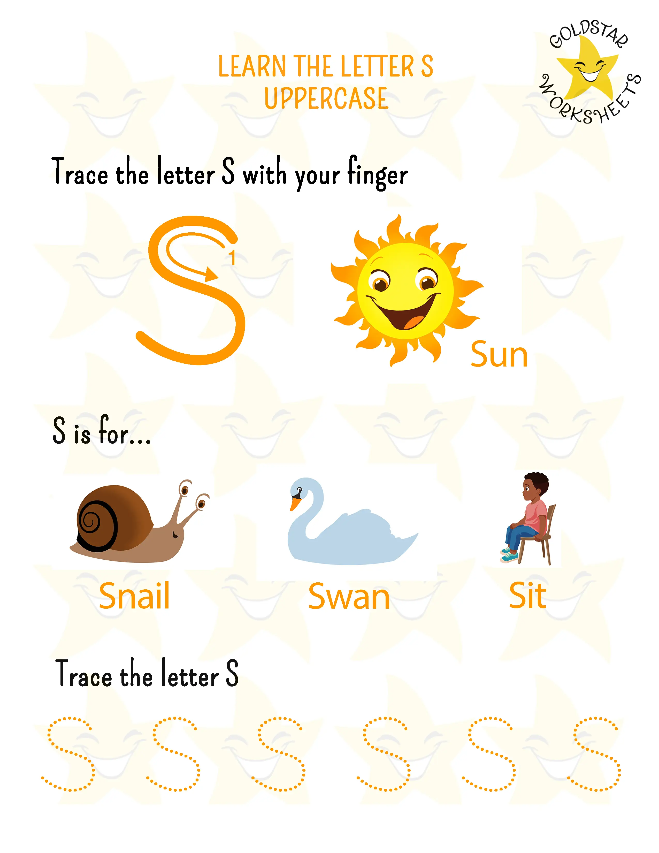 Learn the uppercase letter S worksheet