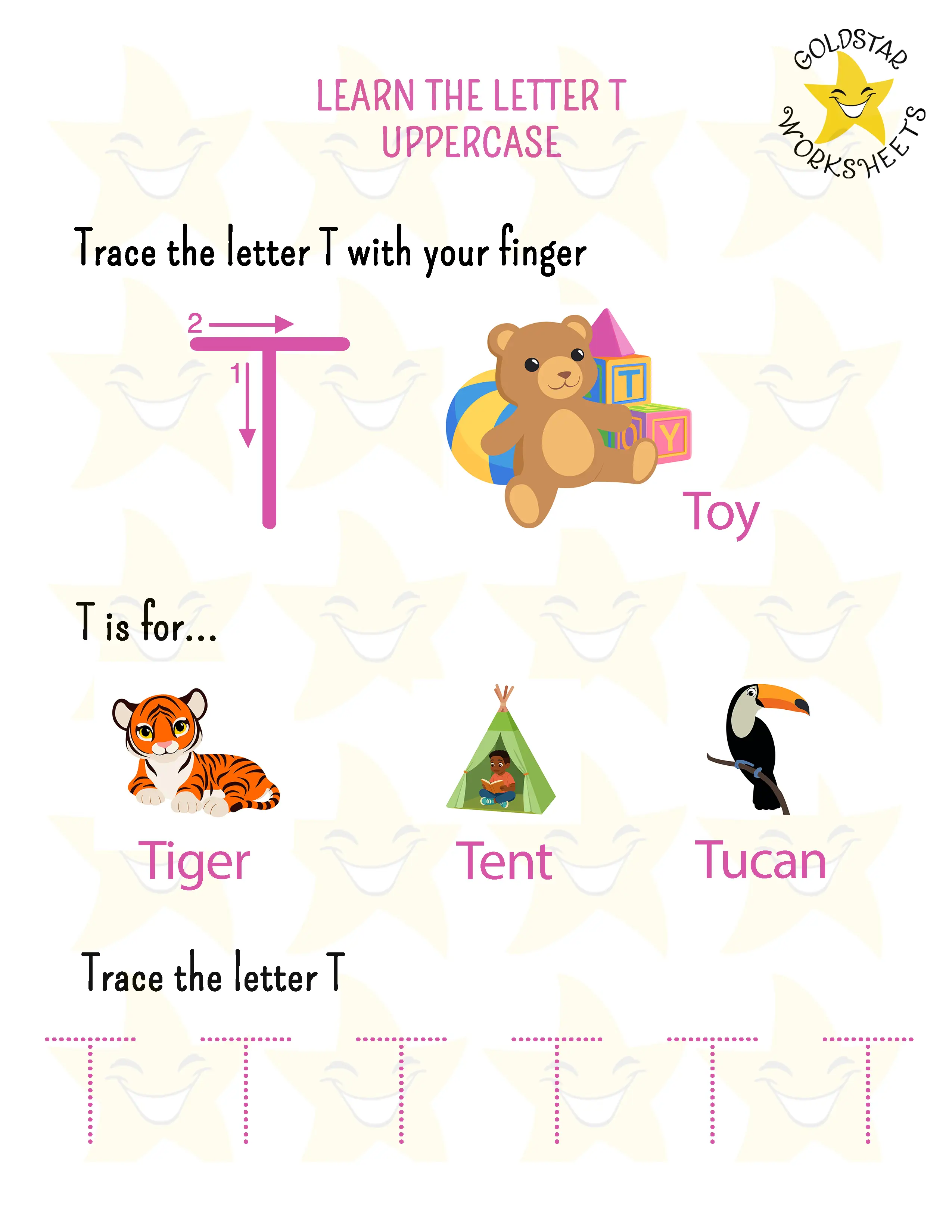 Learn the uppercase letter T worksheet