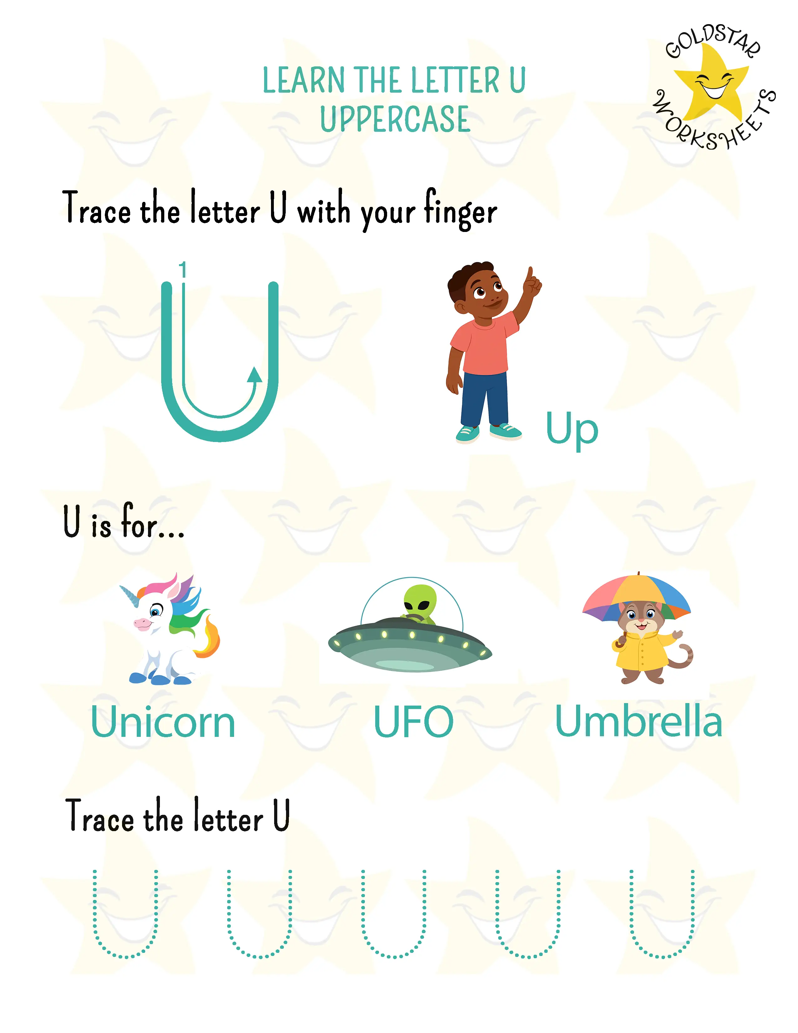 Learn the uppercase letter U worksheet