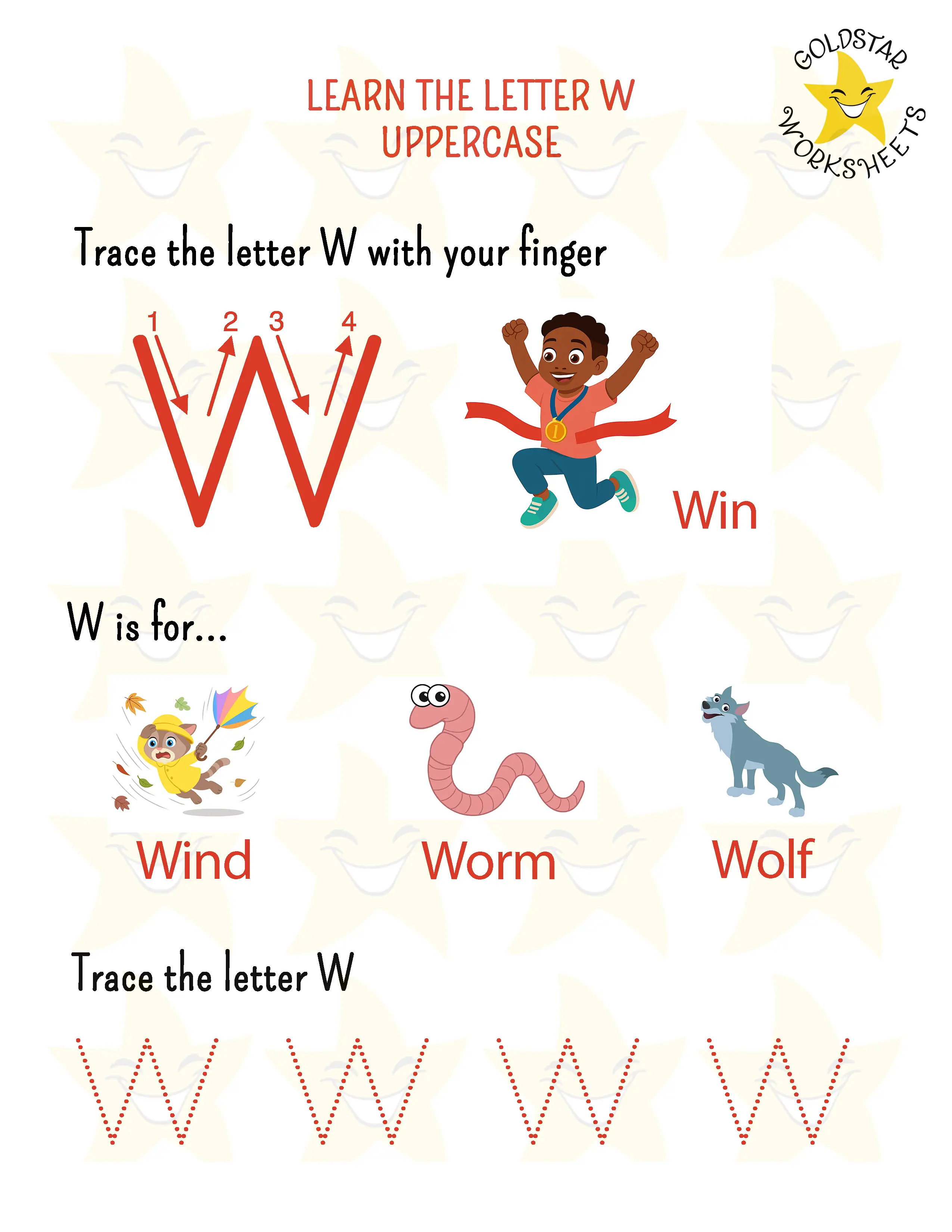 Learn the uppercase letter W worksheet