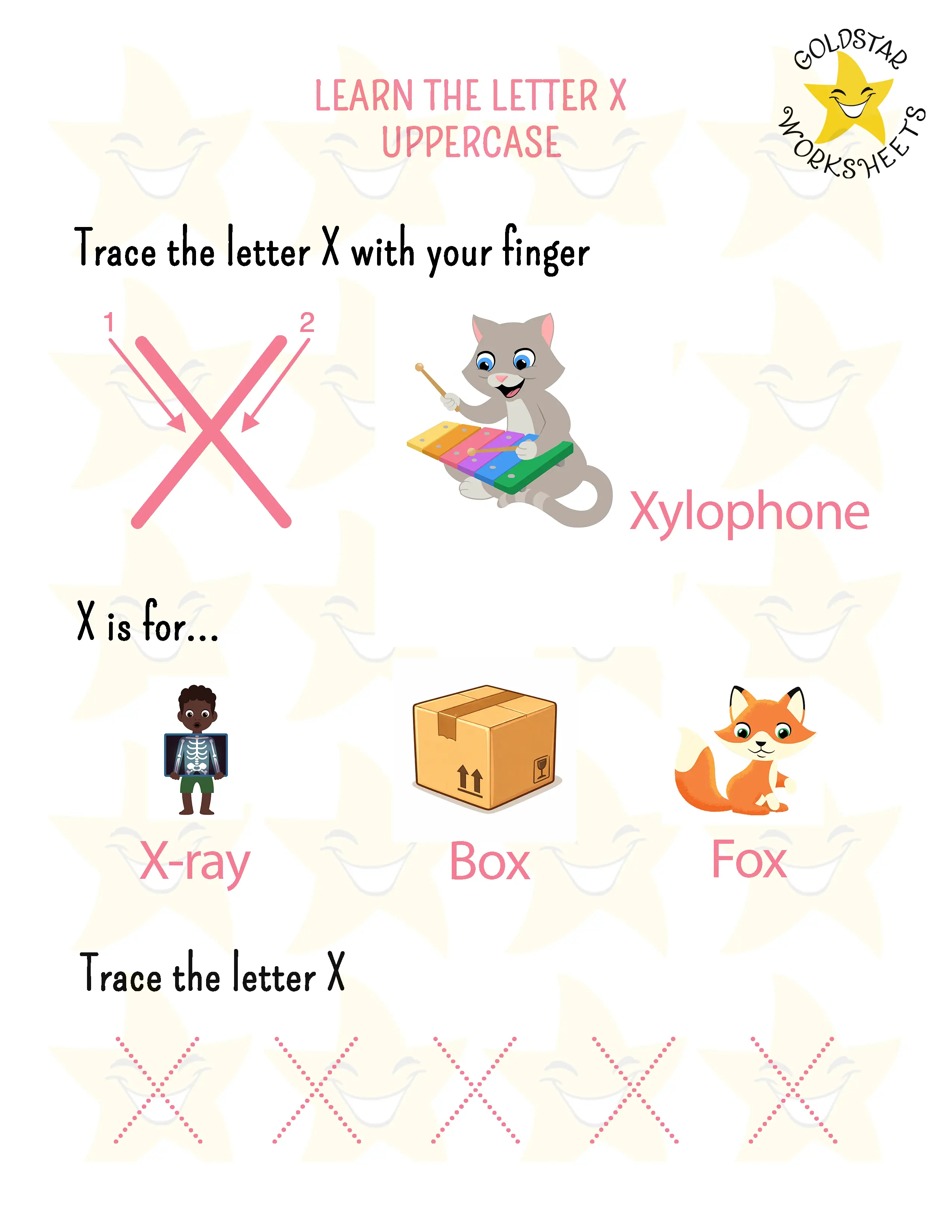 Learn the uppercase letter X worksheet