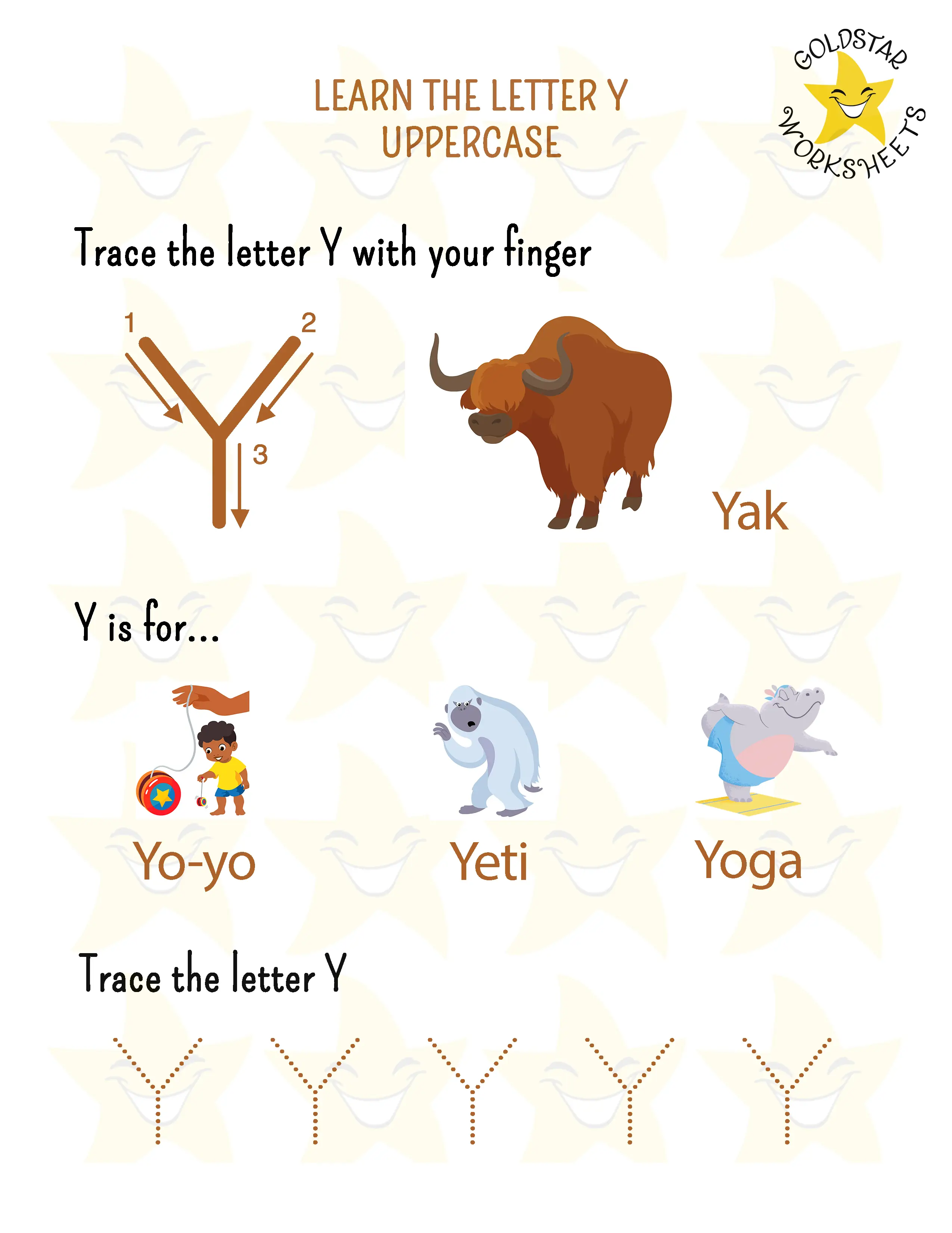 Learn the uppercase letter Y worksheet