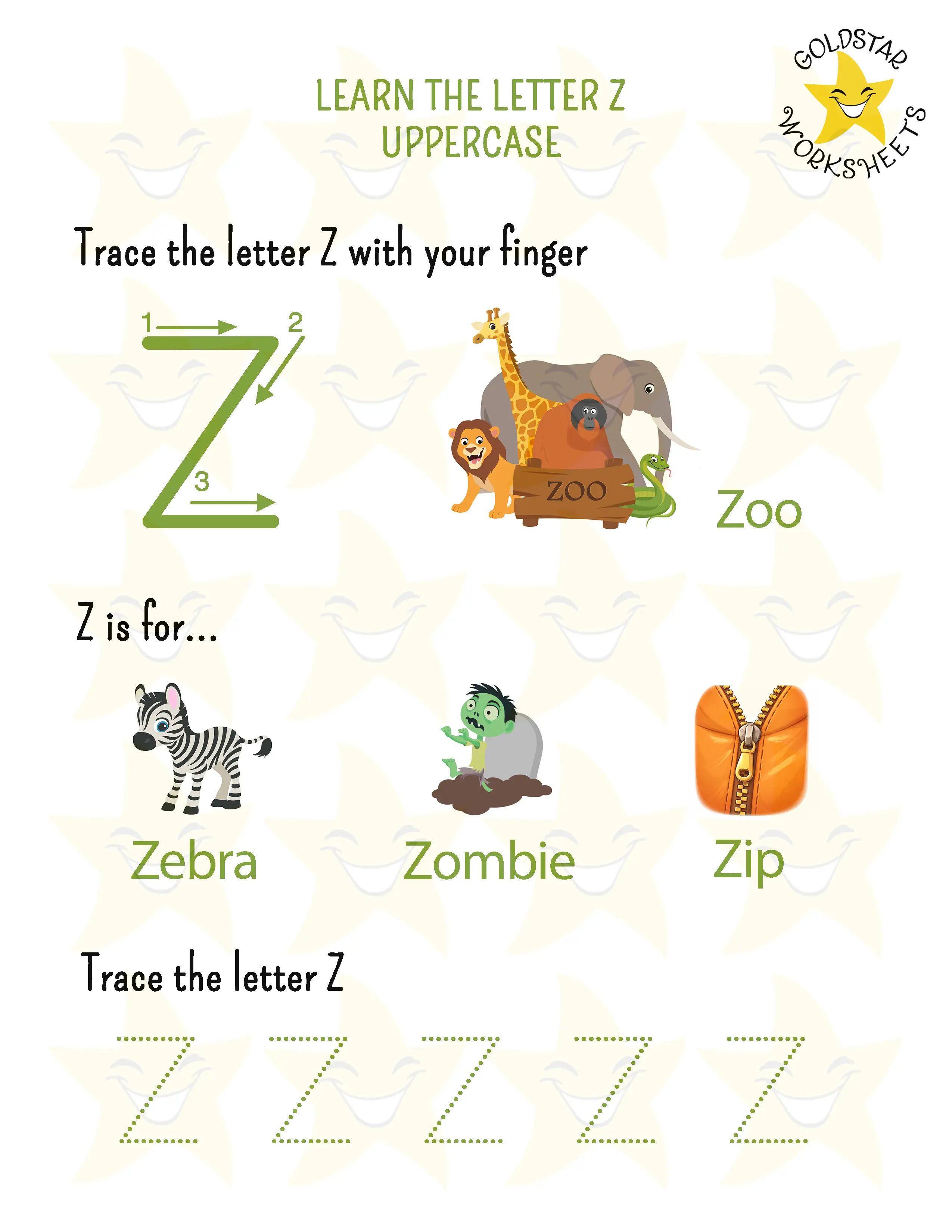 Learn the uppercase letter Z worksheet