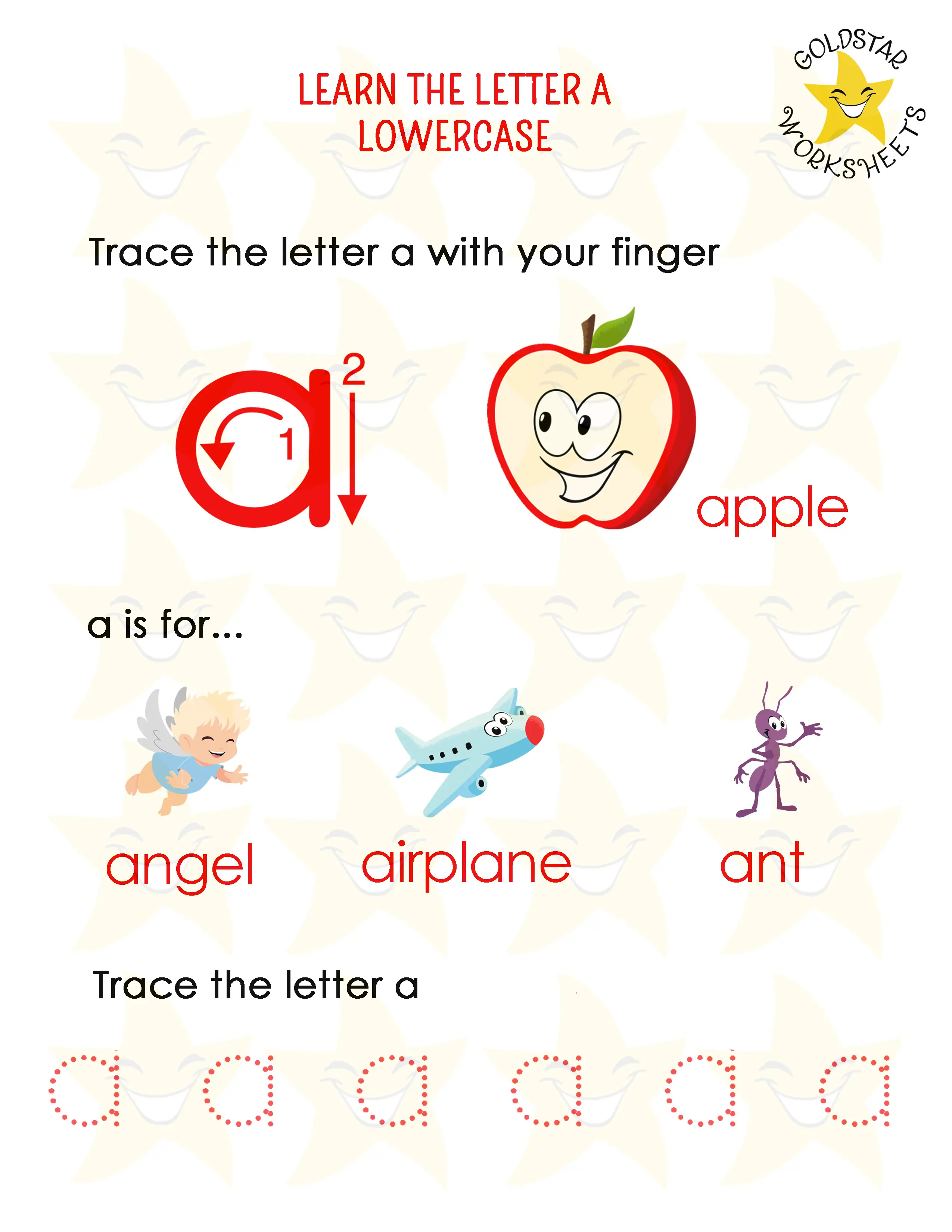 Learn the lowercase letter A worksheet