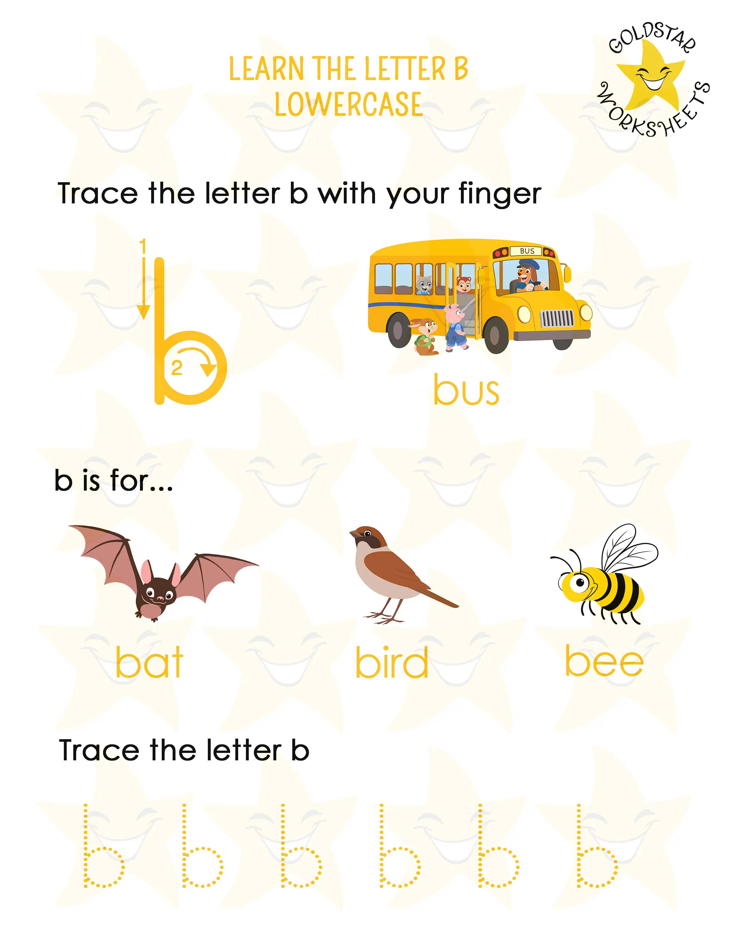Learn the lowercase letter b worksheet