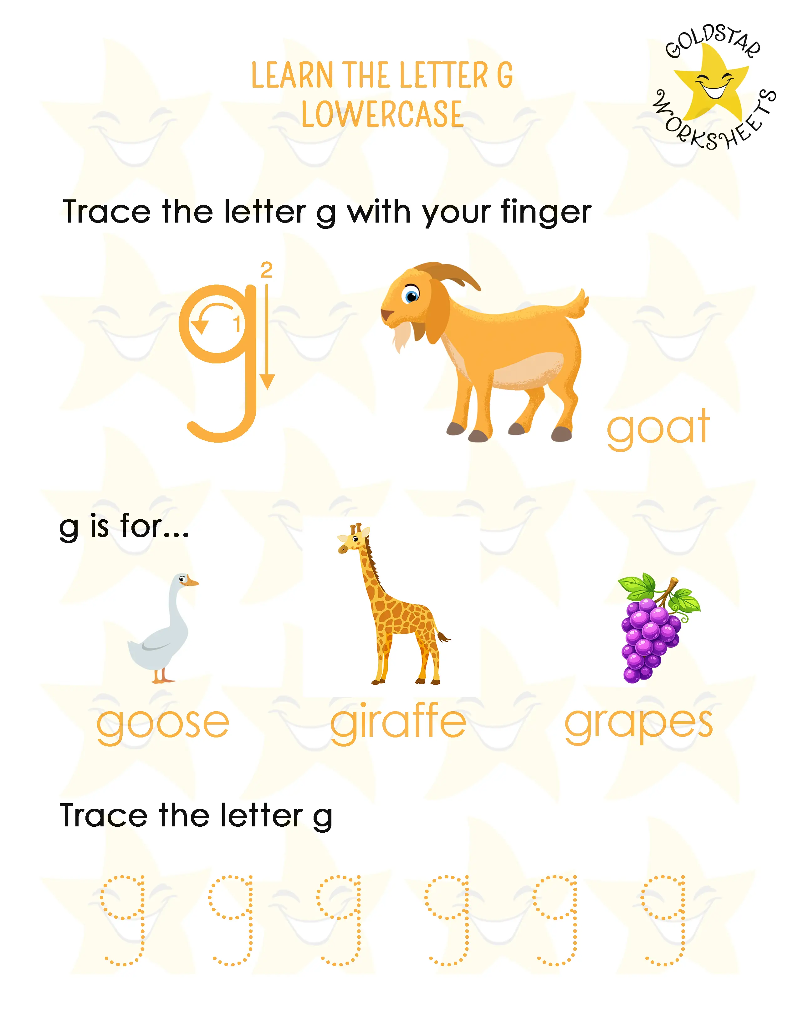 Learn the lowercase letter g worksheet