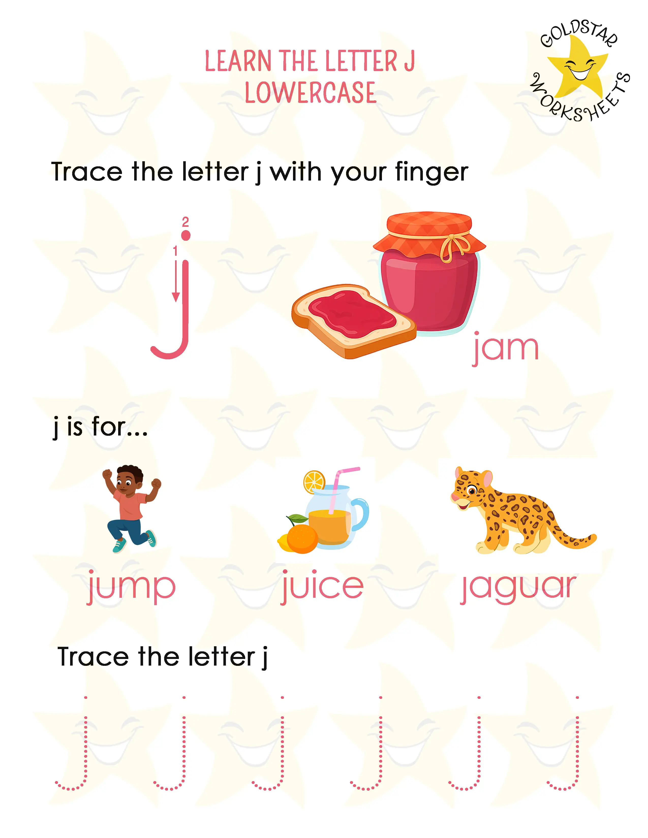 Learn the lowercase letter j worksheet