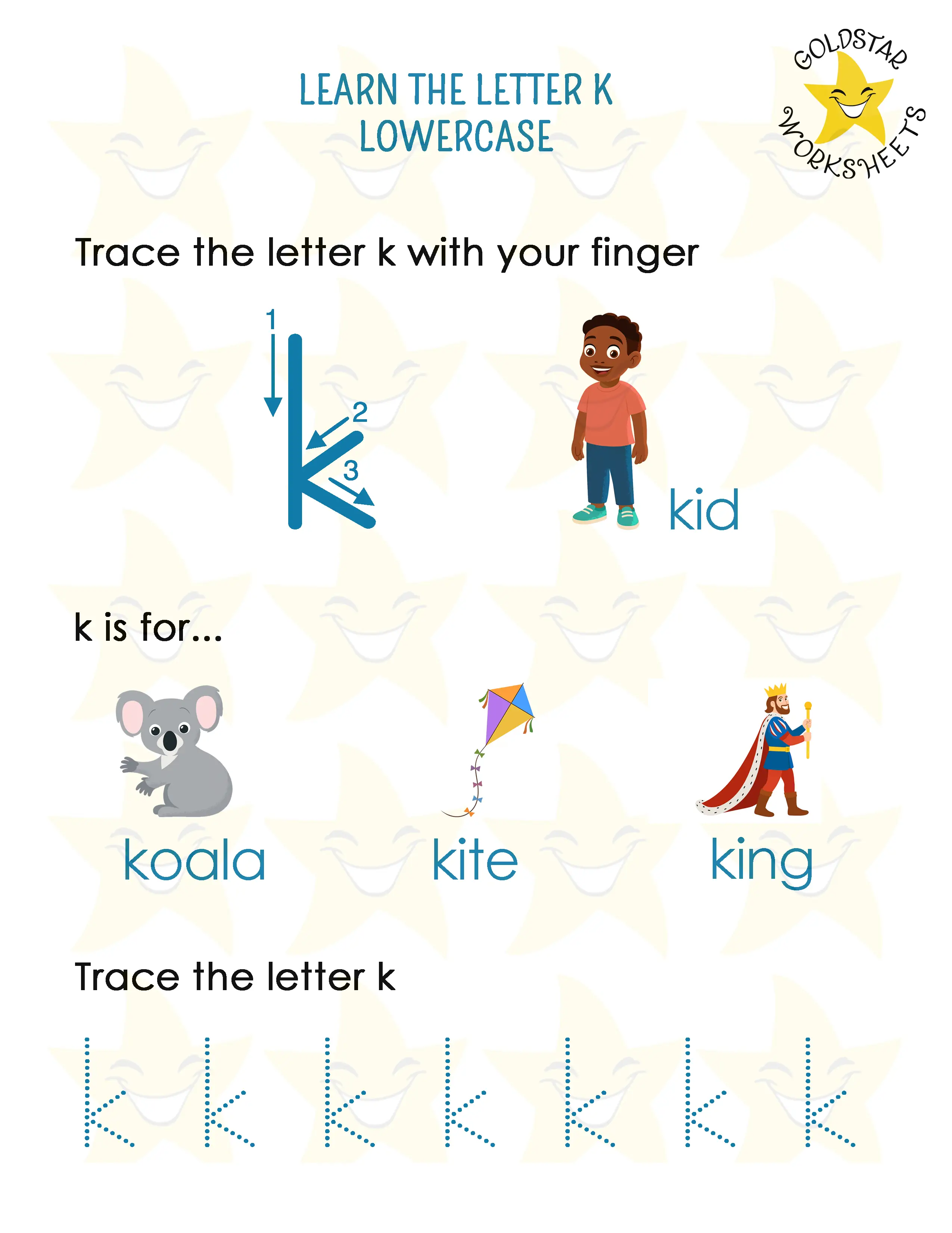 Learn the lowercase letter k worksheet
