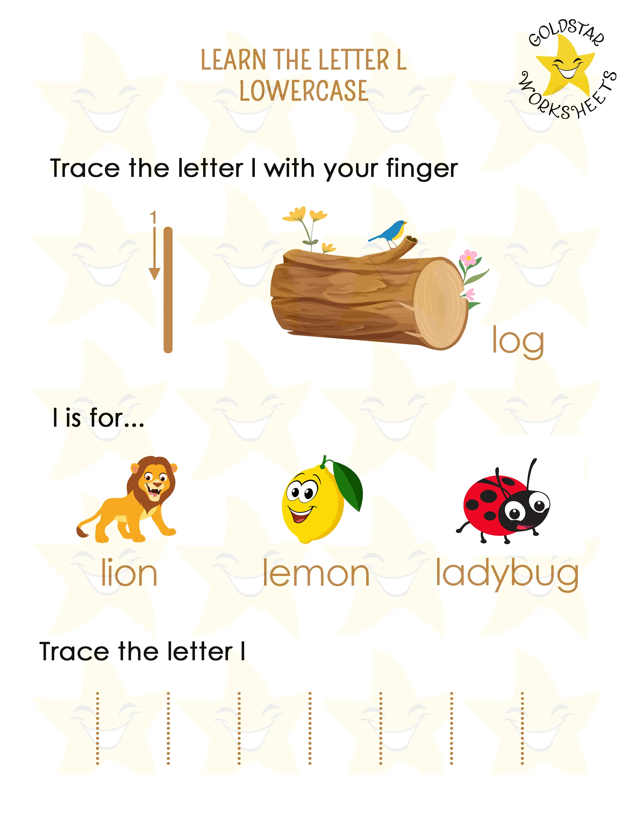 Learn the lowercase letter l worksheet