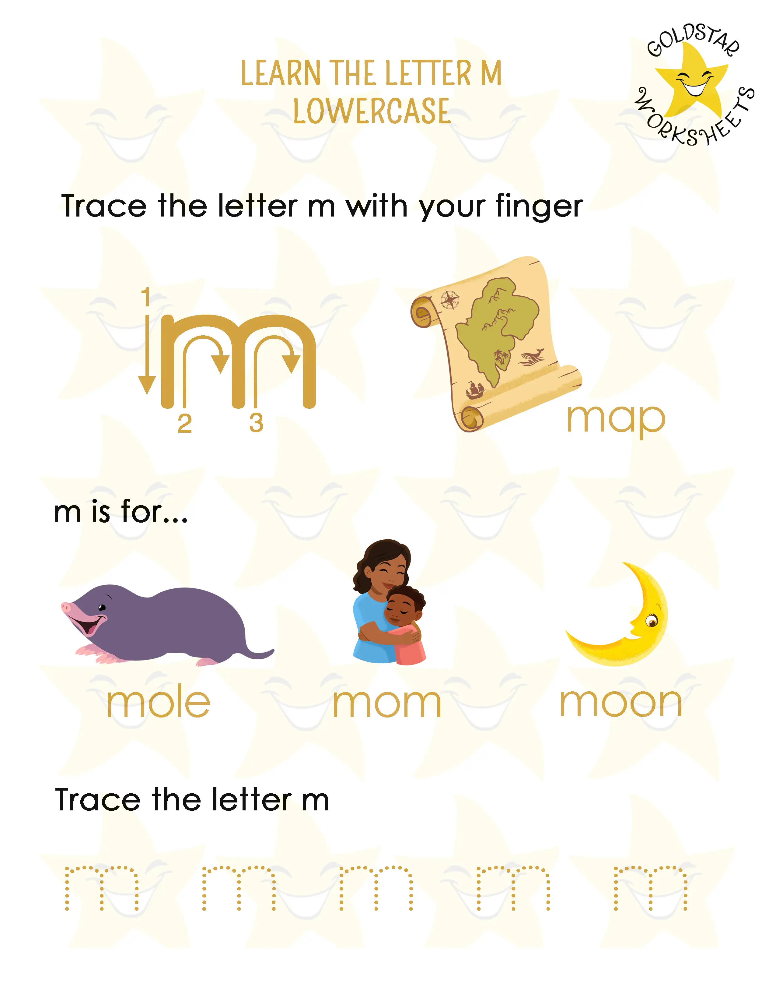 Learn the lowercase letter m worksheet