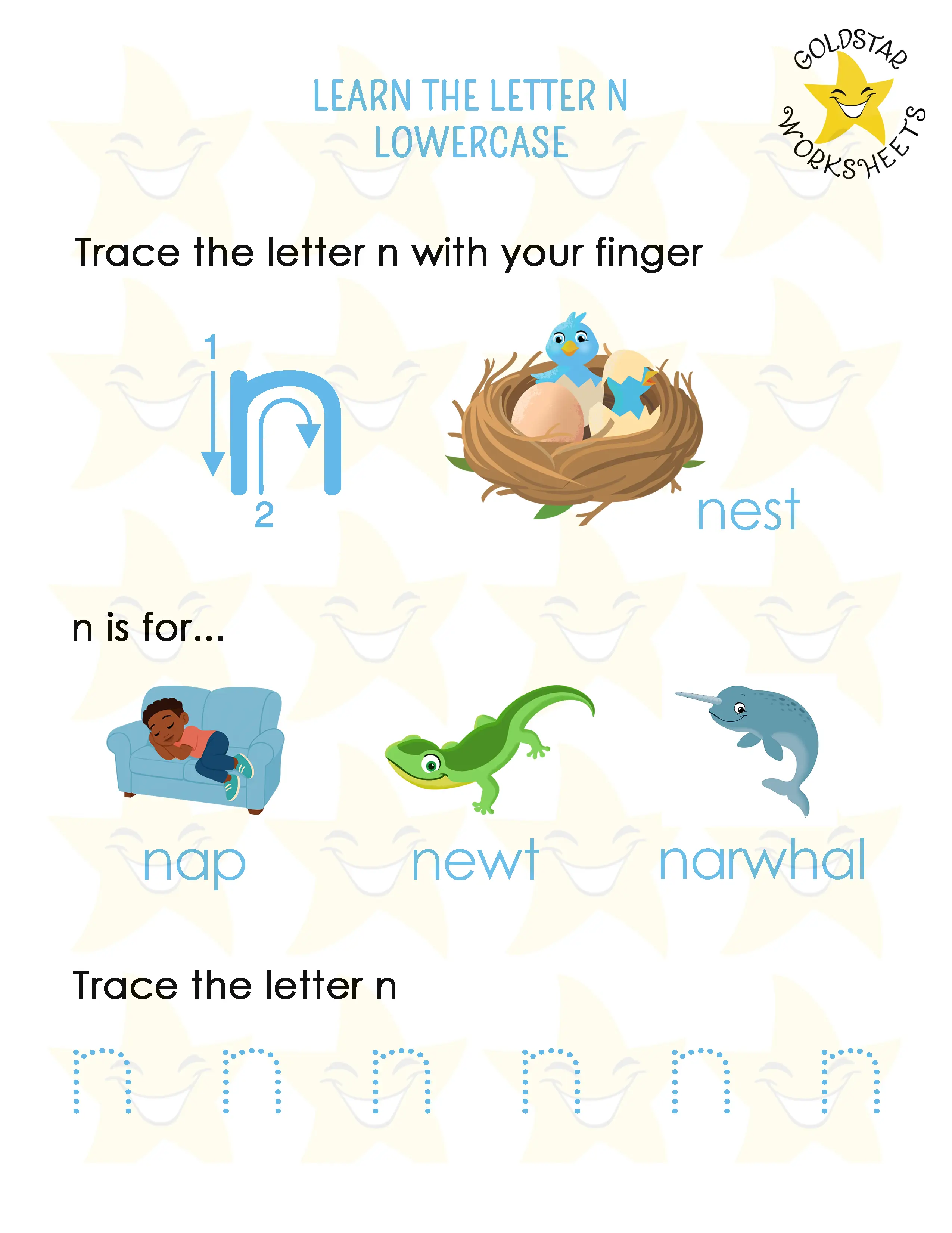 Learn the lowercase letter n worksheet