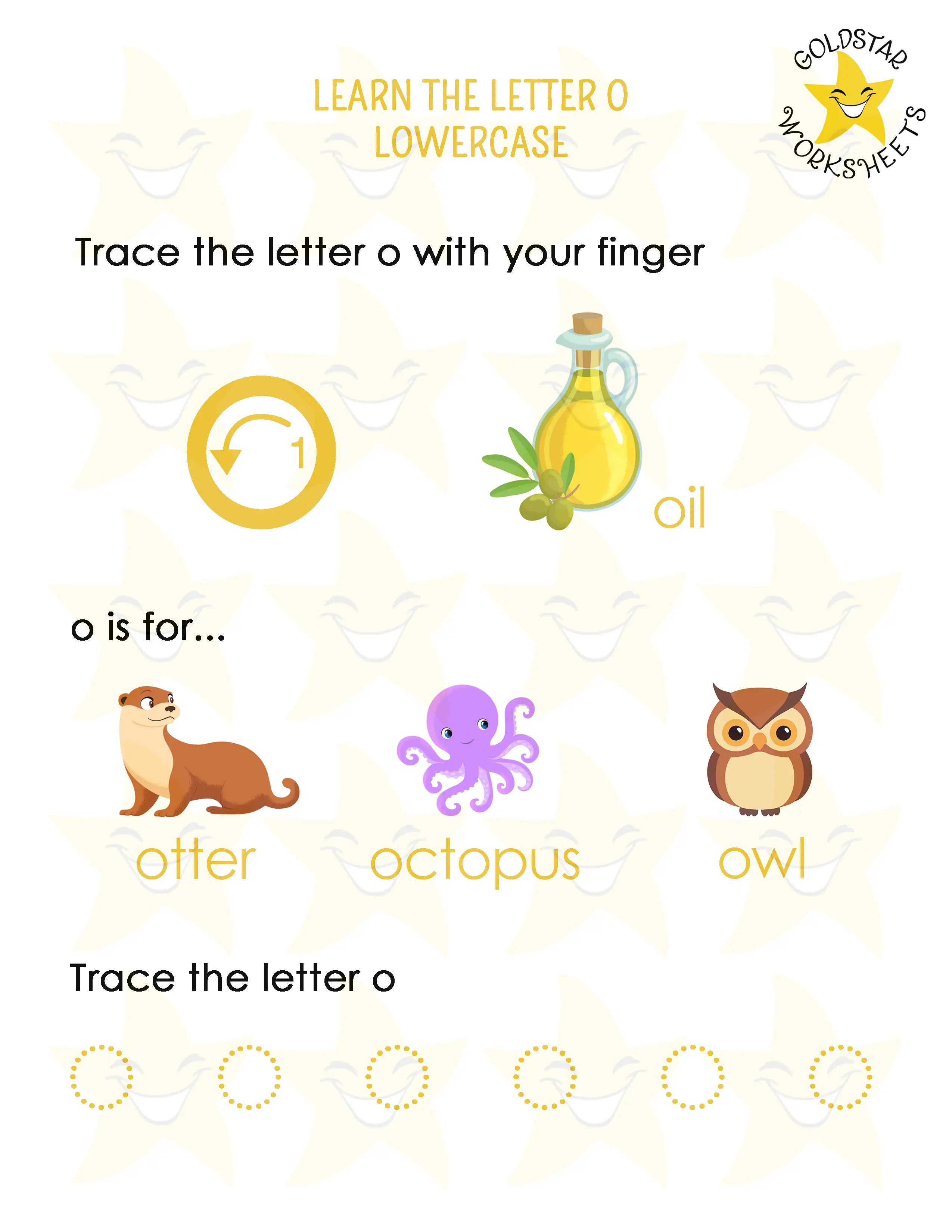 Learn the lowercase letter o worksheet