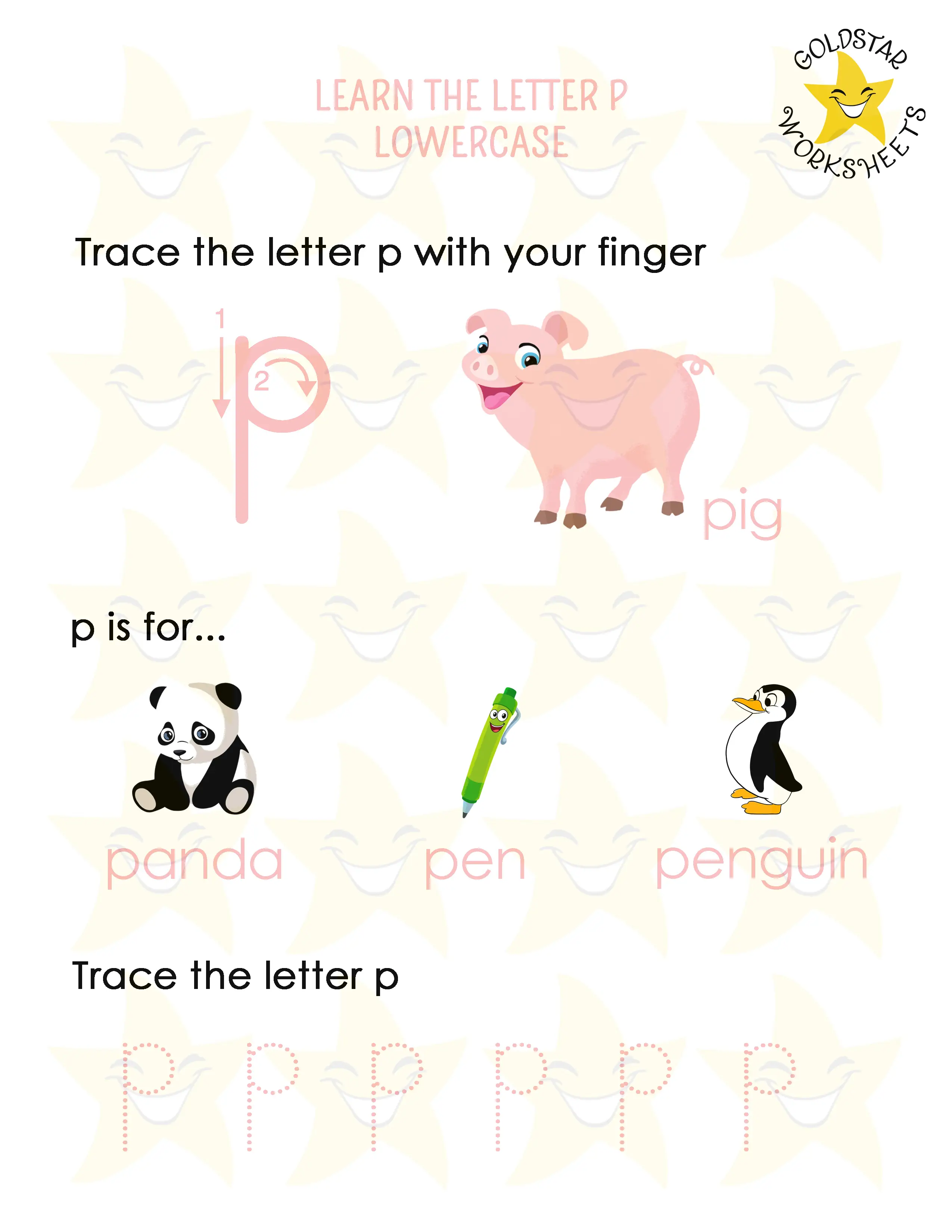 Learn the lowercase letter p worksheet